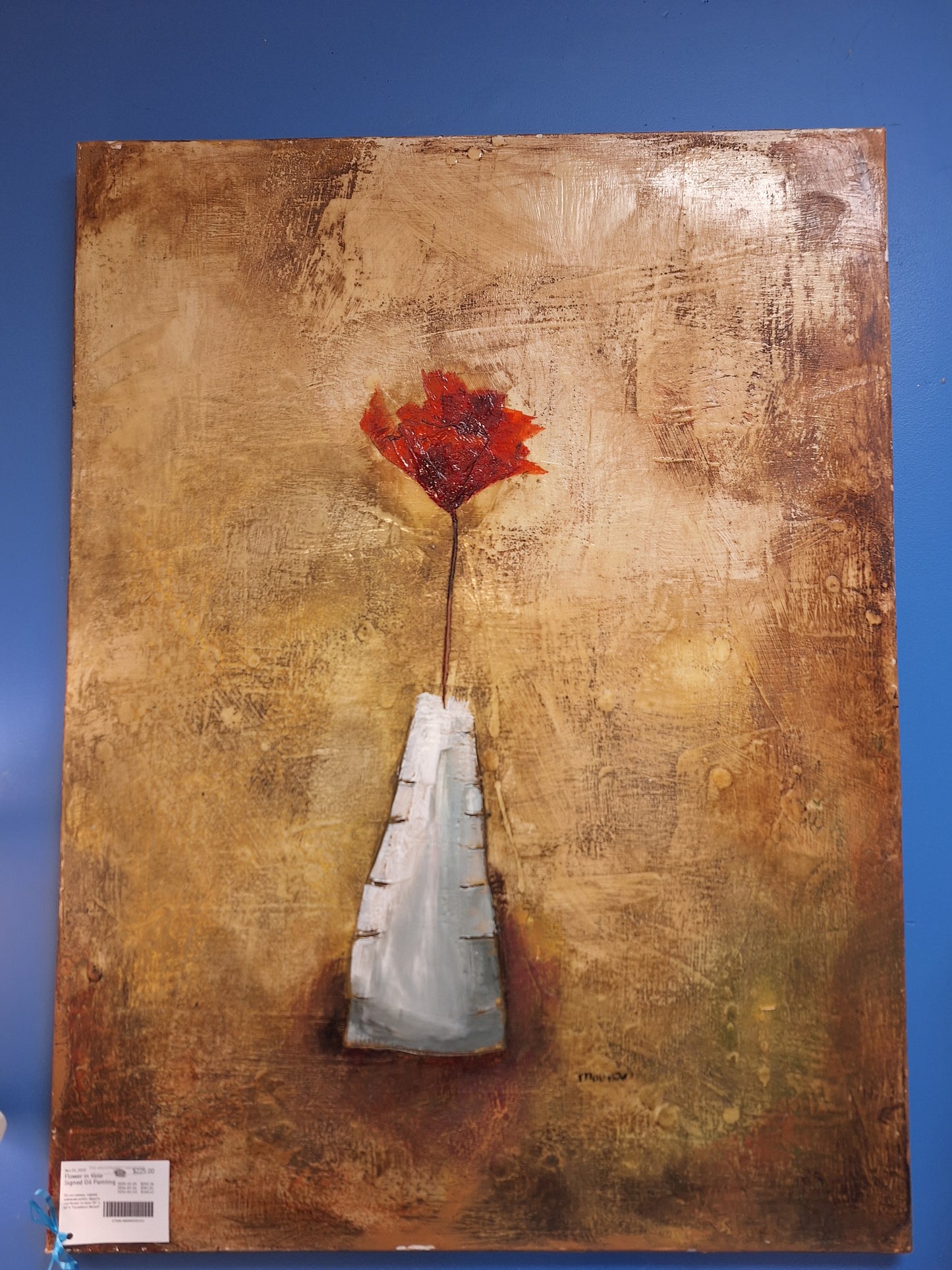 Flower in Vase Signed Oil Painting