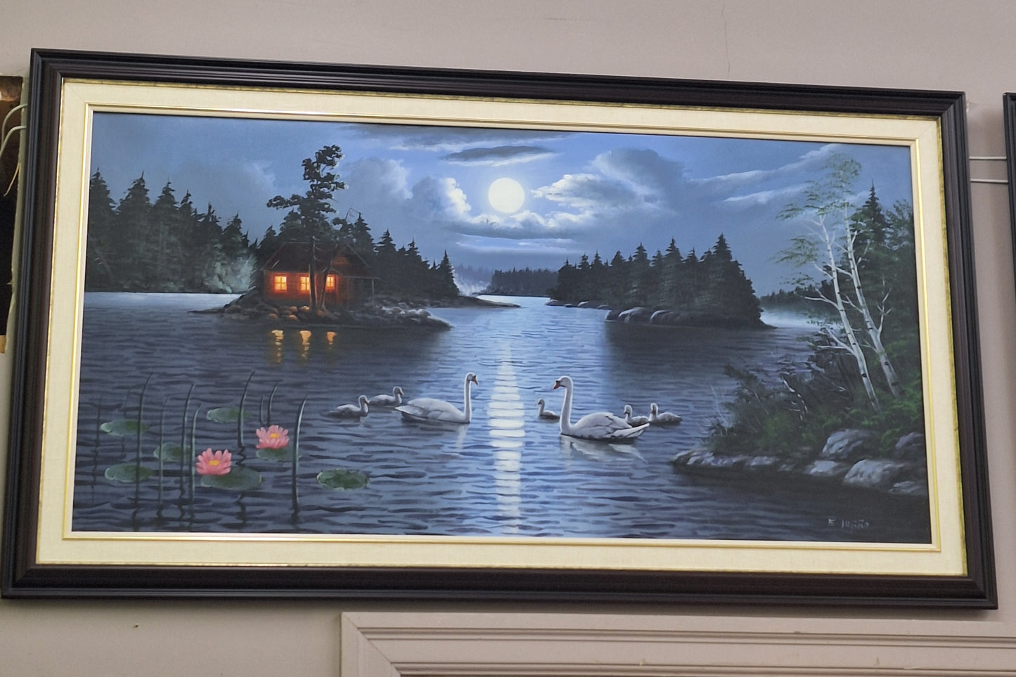 Framed 'Swans on Water' Original Painting