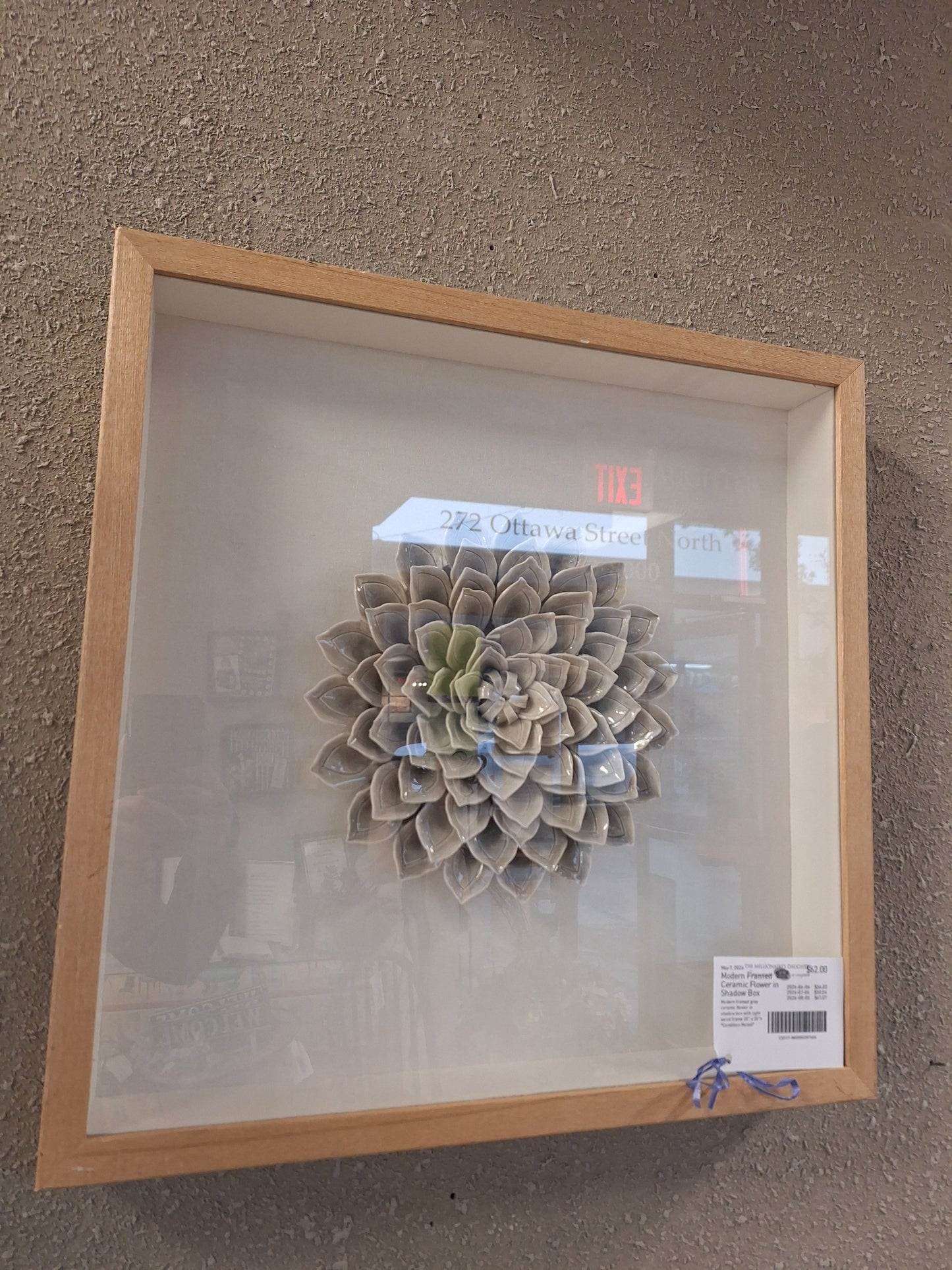 Modern Framed Ceramic Flower in Shadow Box
