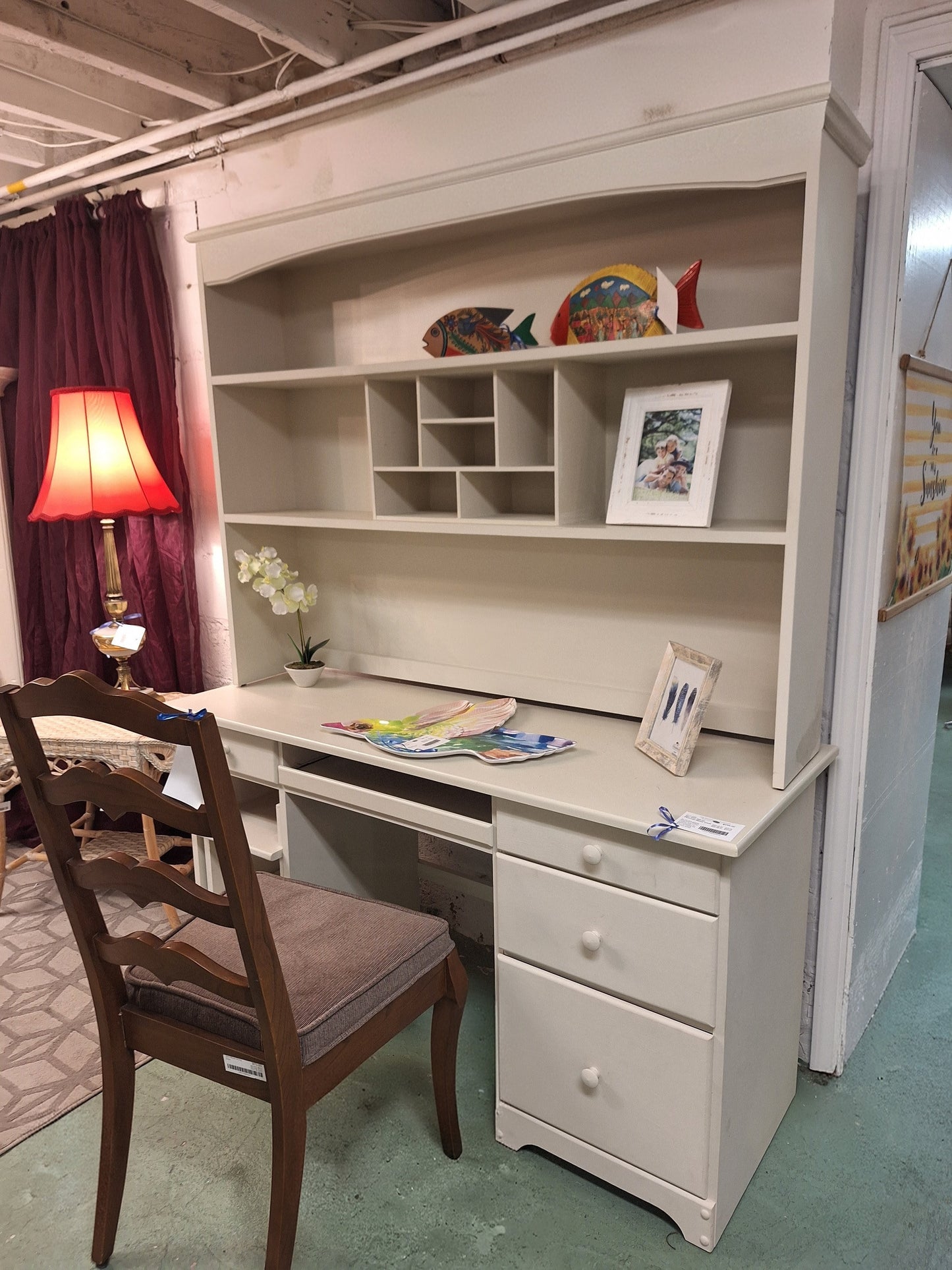 2pc Off-White Painted Wood Desk