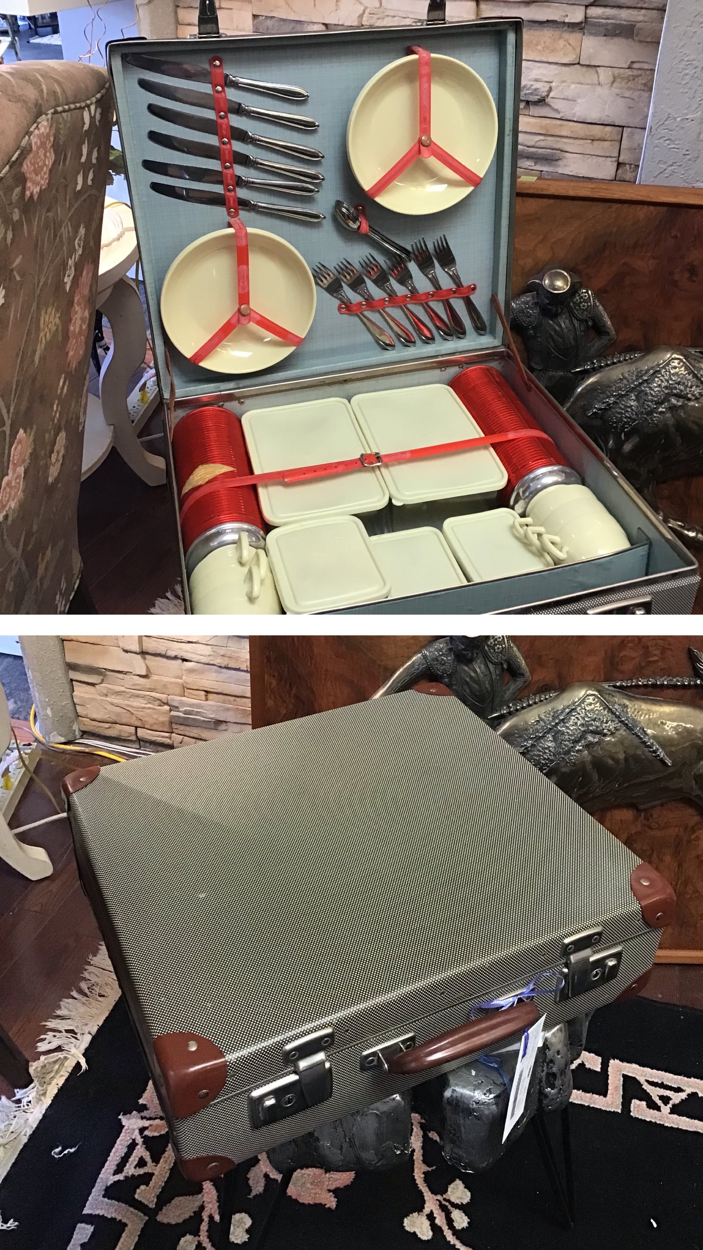 Vintage 1950's Suitcase Picnic Set for 6