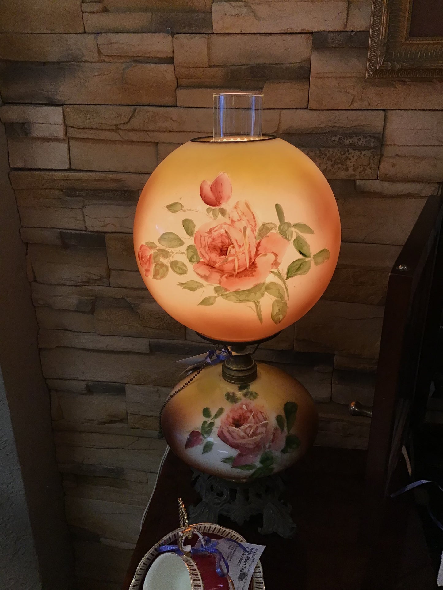 Gorgeous Vintage Glass Hurricane Lamp- 21"h