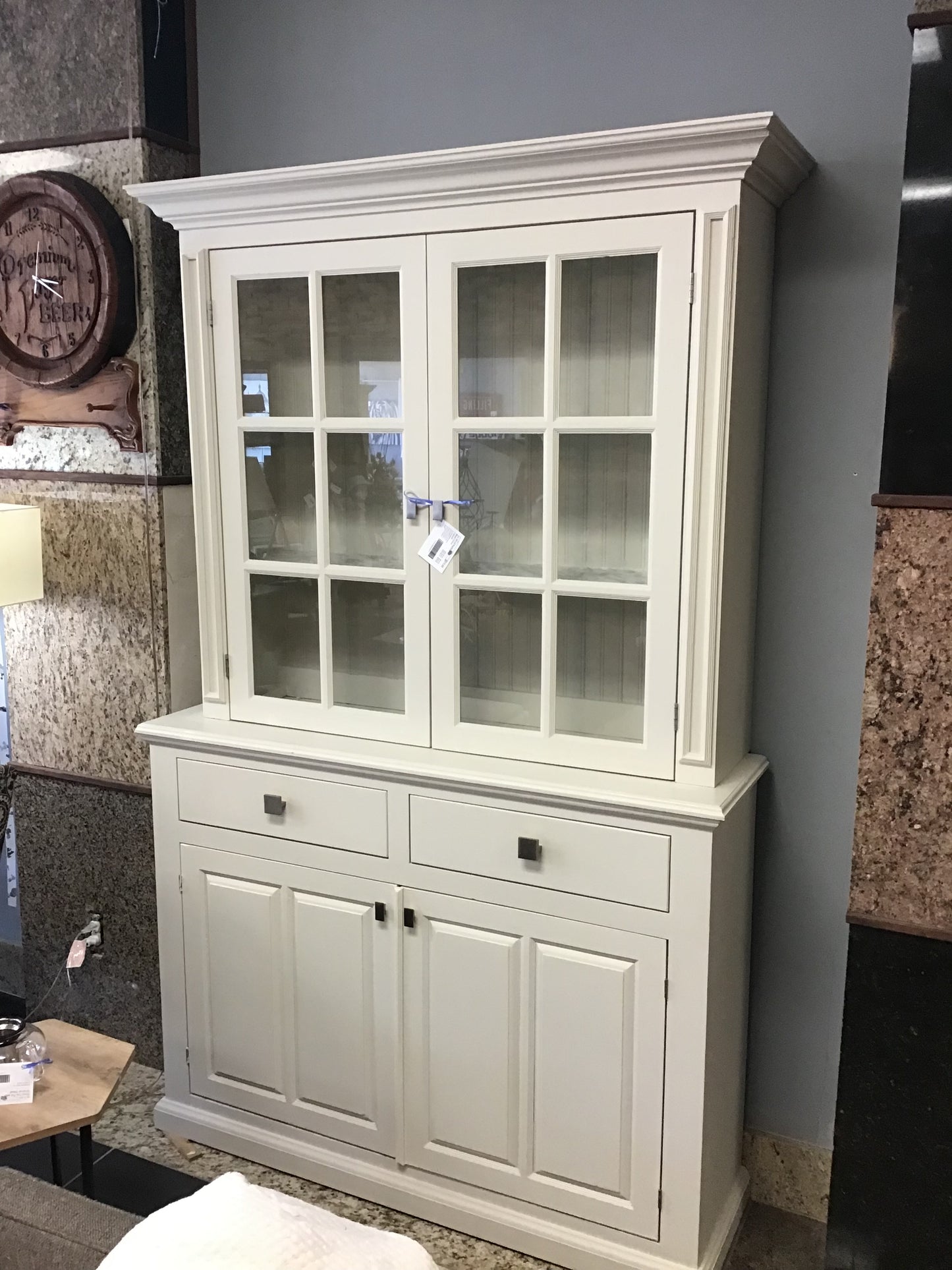 2pc White Painted Wood China Cabinet