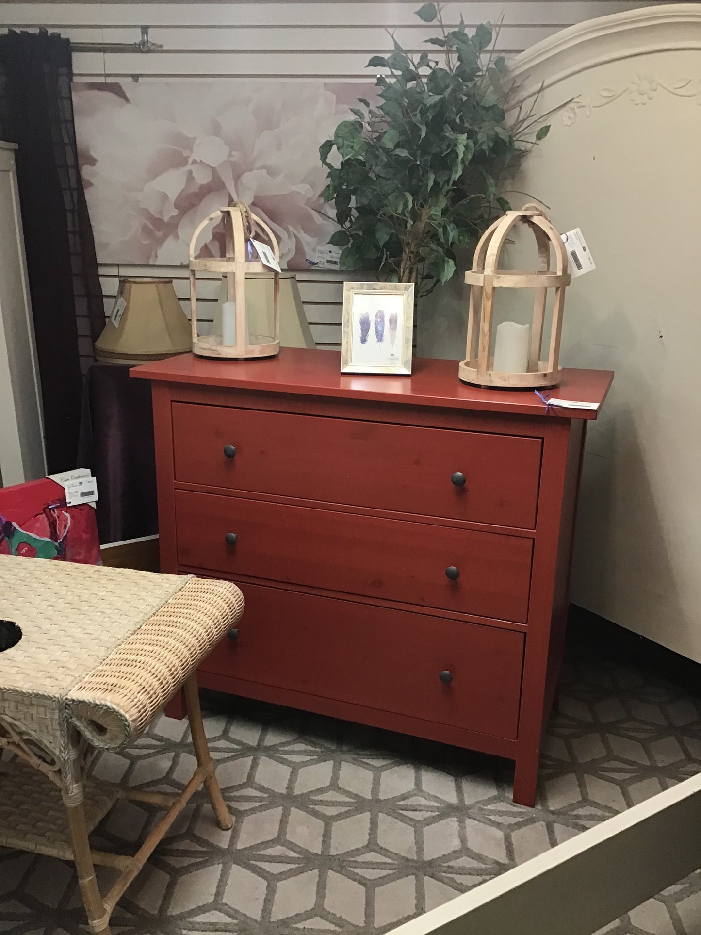 Red Painted Wood Dresser