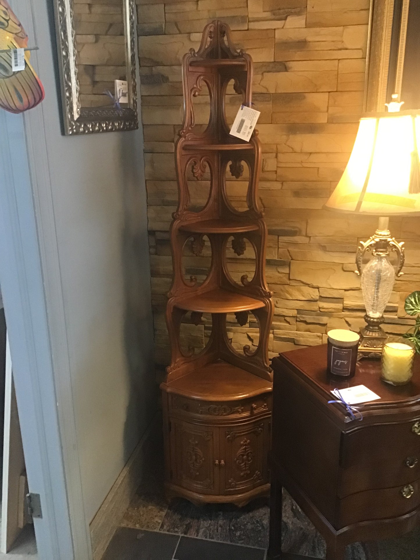 Gorgeous Detailed Tiered Corner Shelving Unit