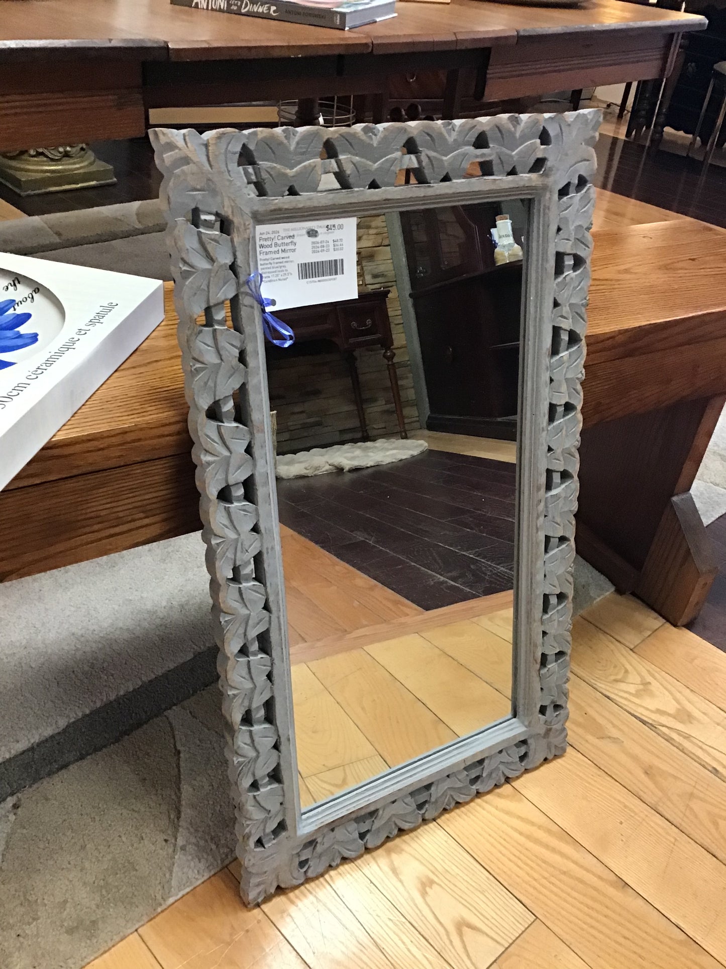Pretty! Carved Wood Butterfly Framed Mirror