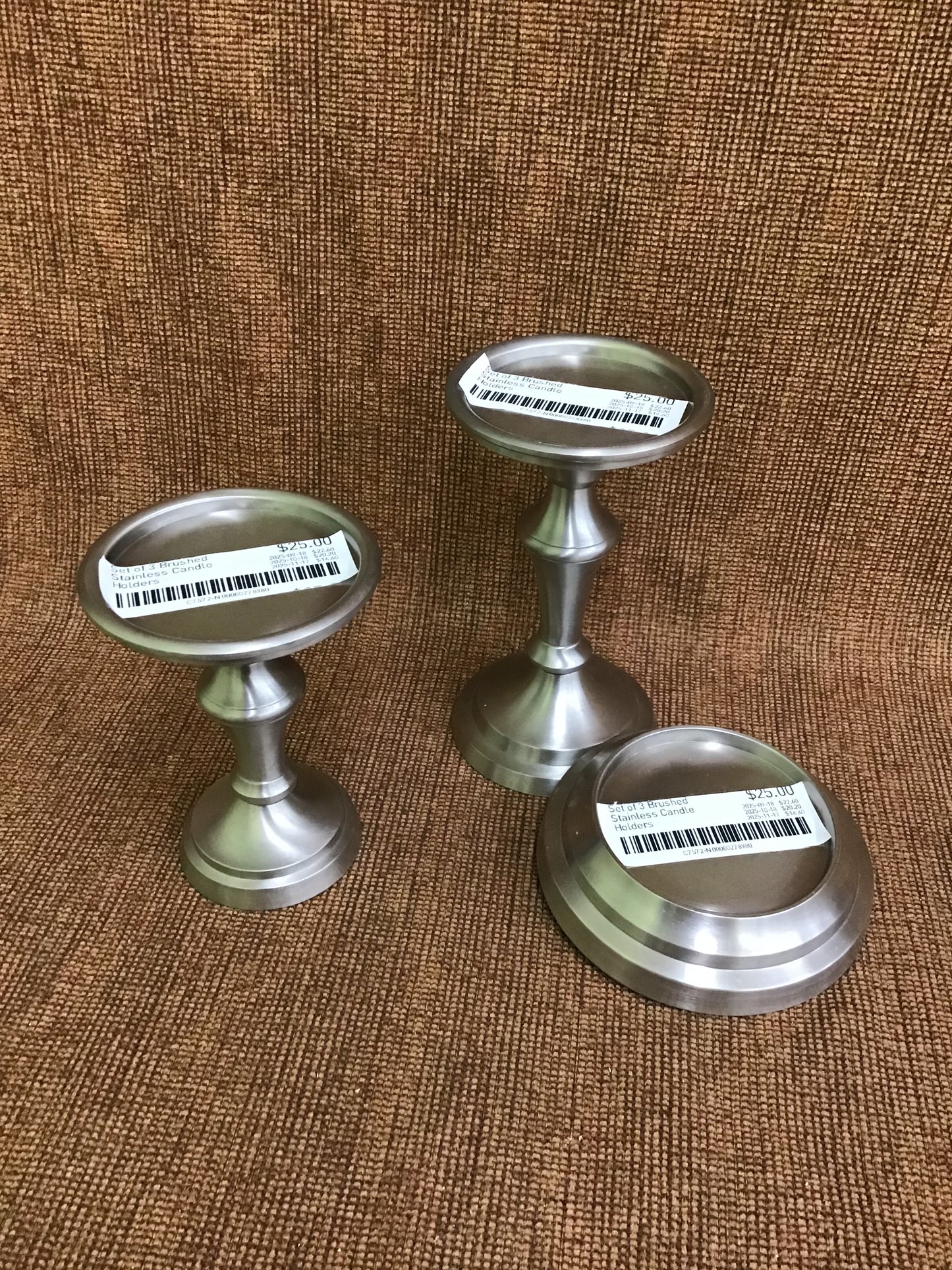 Set of 3 Brushed Stainless Candle Holders