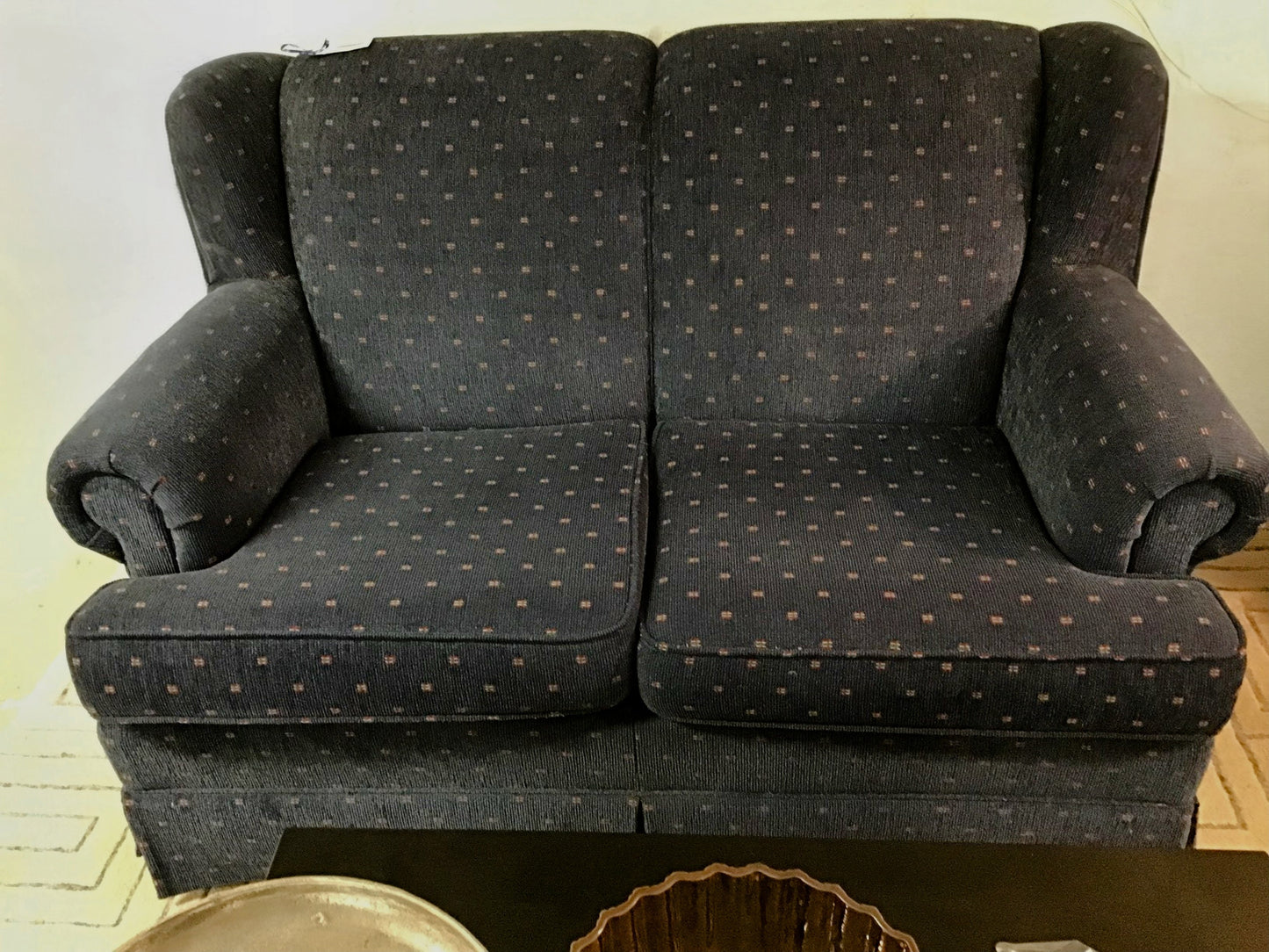 Dark Blue Upholstered Loveseat