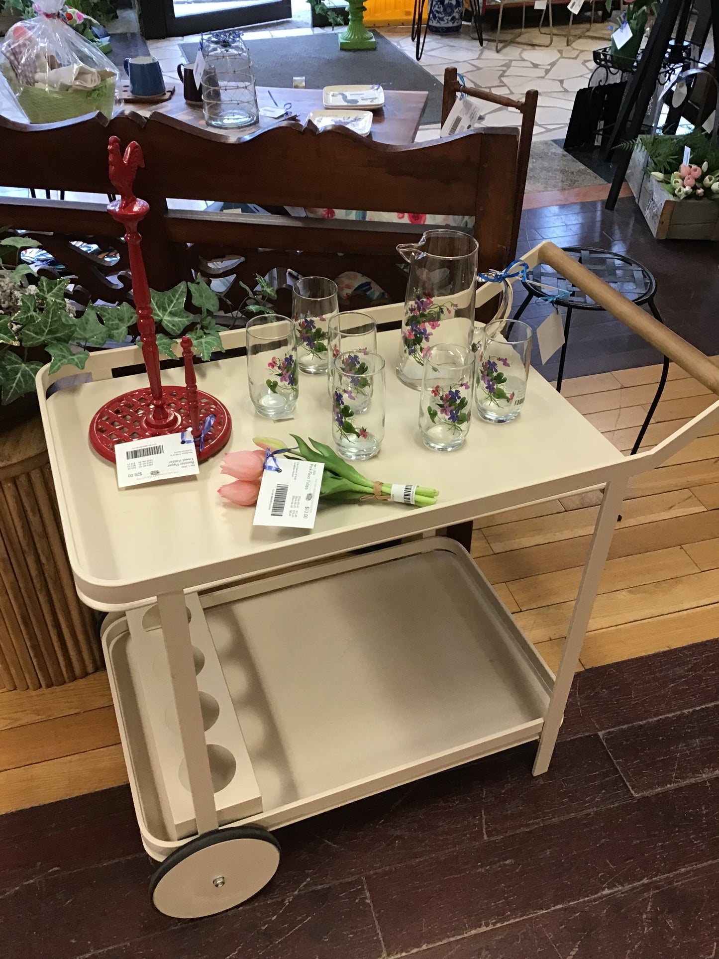 Modern Cream Tone Metal Bar Cart