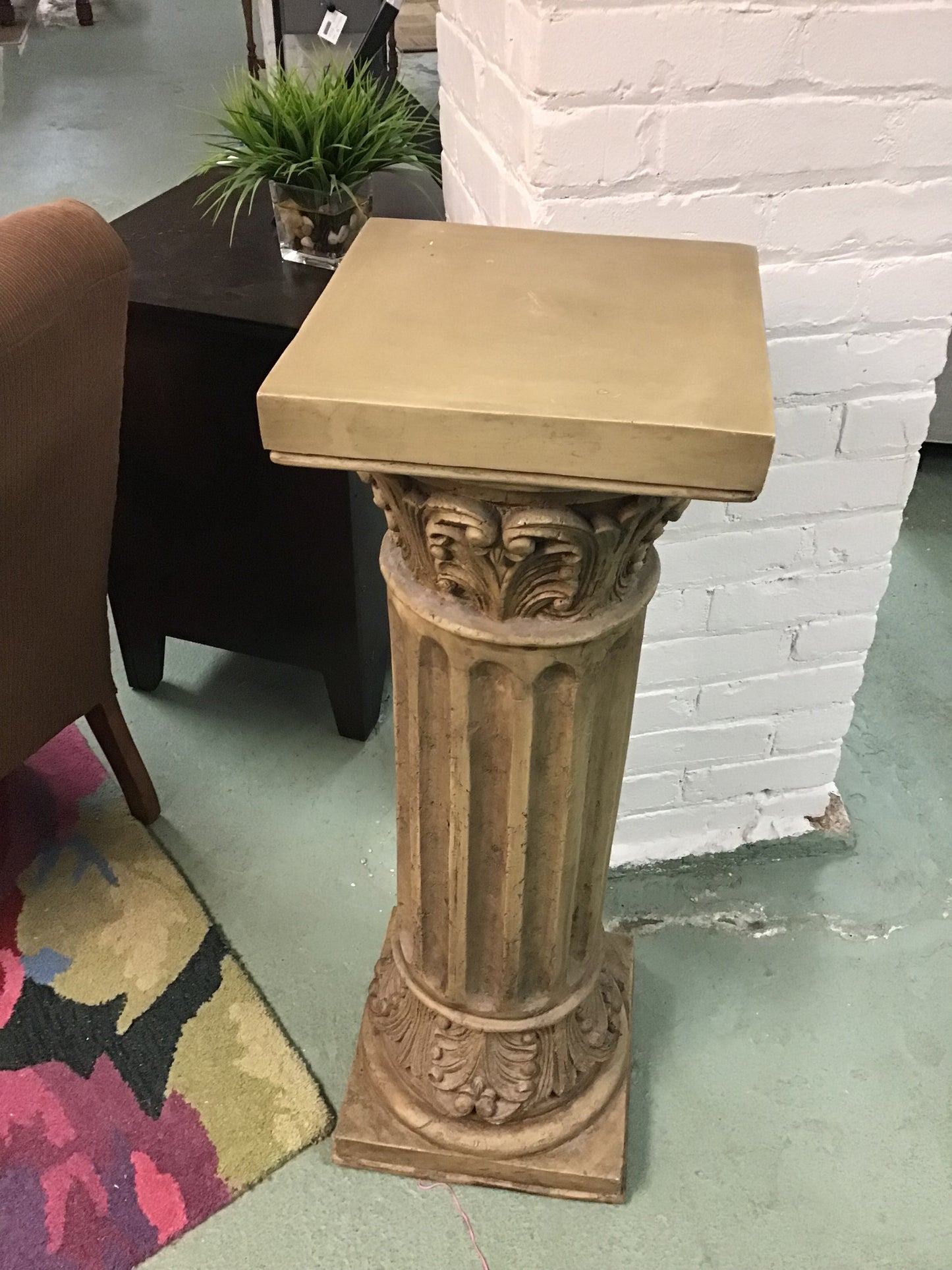 Distressed Look Column Plant Stand