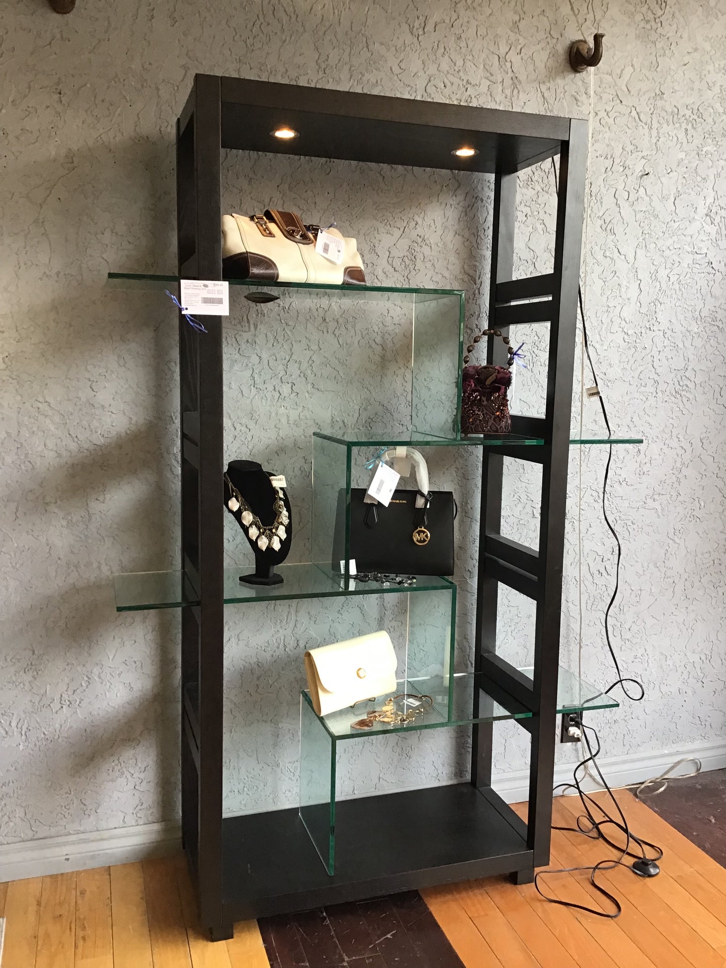 'Juliet' Glass & Wood Shelving Unit