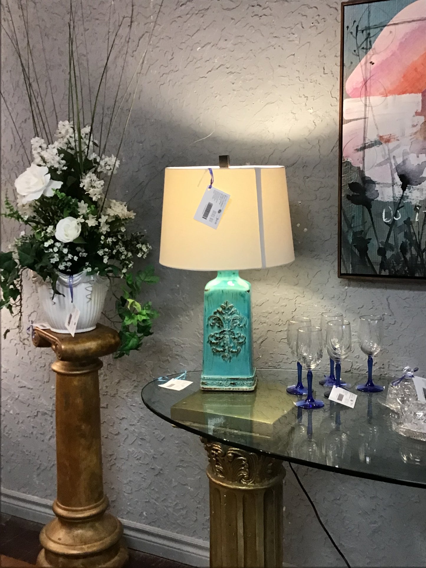 Blue Ceramic Table Lamp- 26.25"h