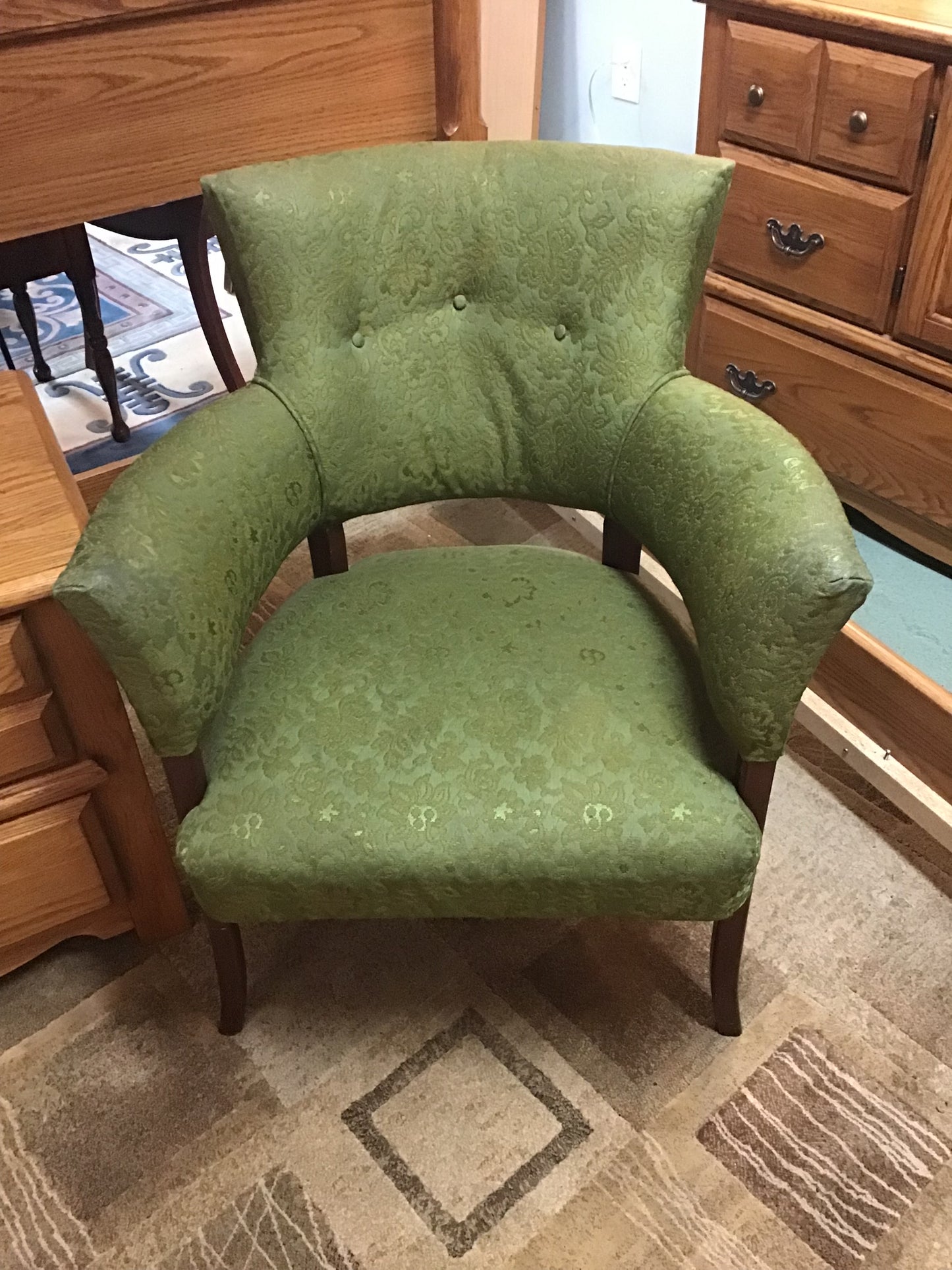 Vintage Green Upholstered Armchair