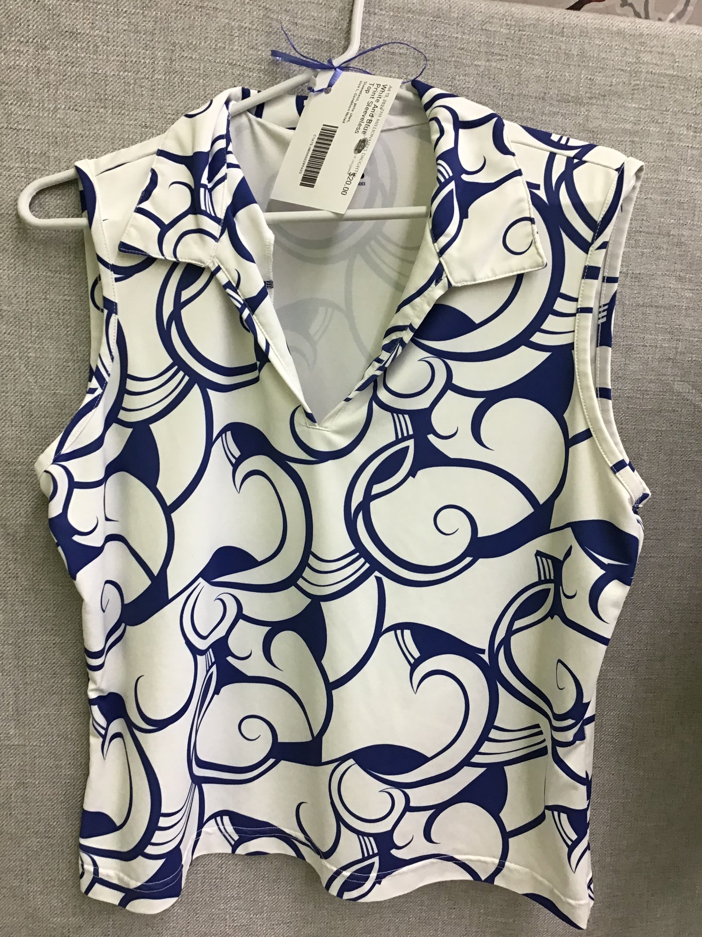 White And Blue Print Sleeveless Top