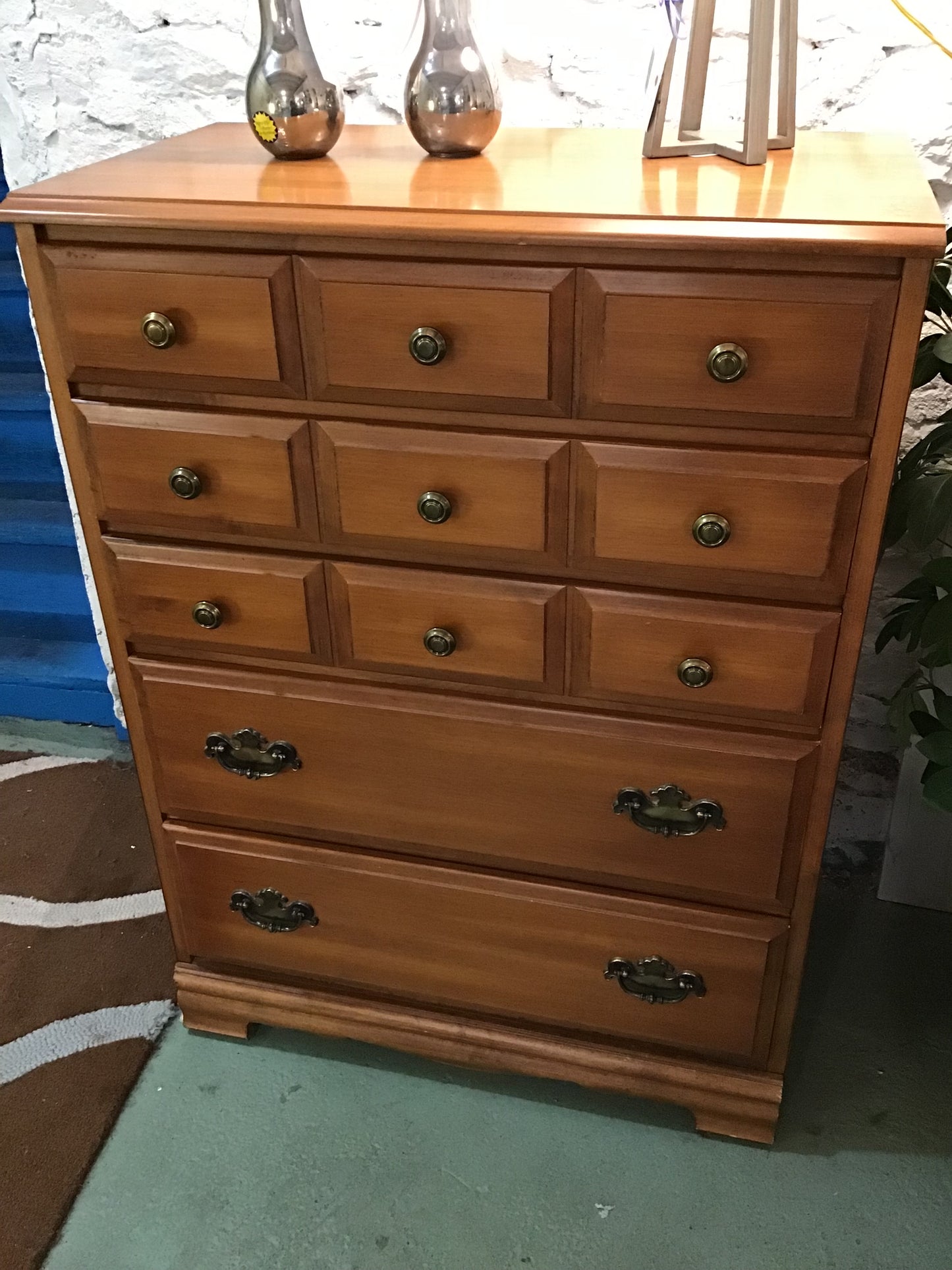 Baronet Furniture Natural Wood Tallboy Dresser
