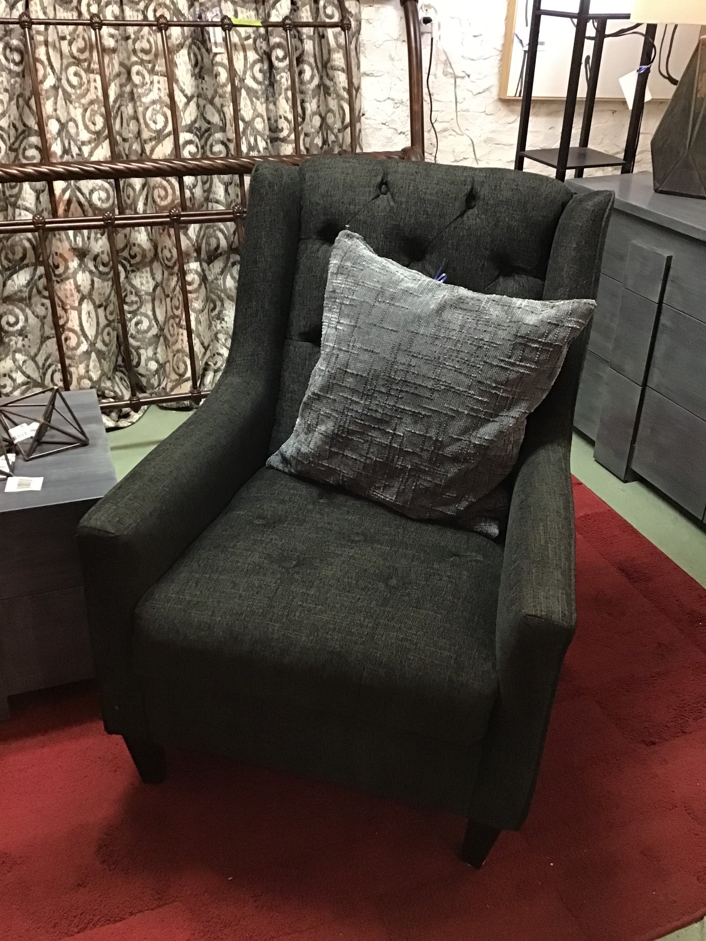 Dark Grey Upholstered Tufted Armchair