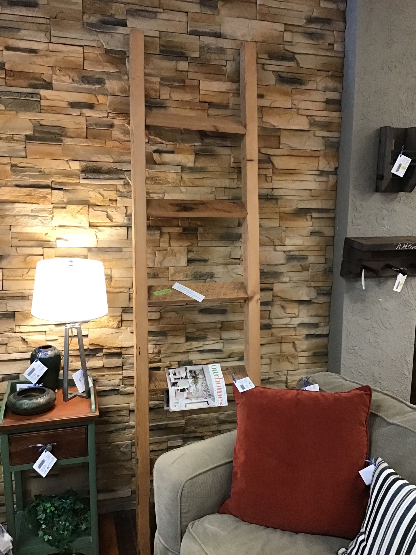 Large Natural Wood Ladder Shelf
