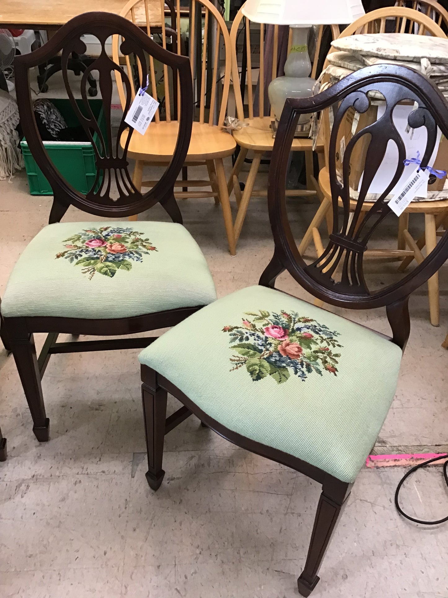 Pair Needlepoint Dining Chairs