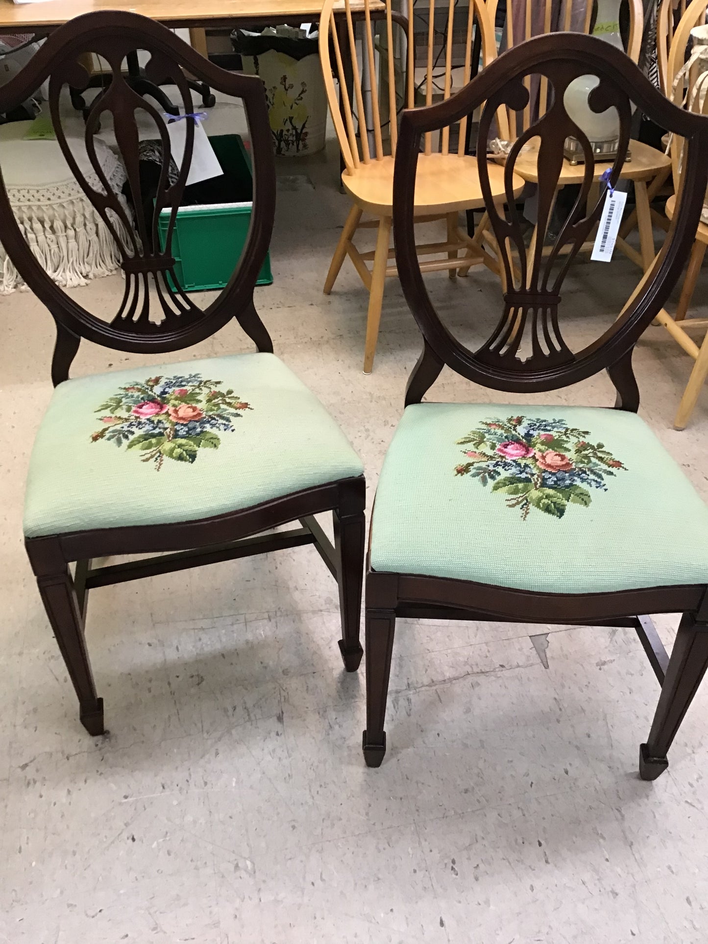Pair Needlepoint Dining Chairs