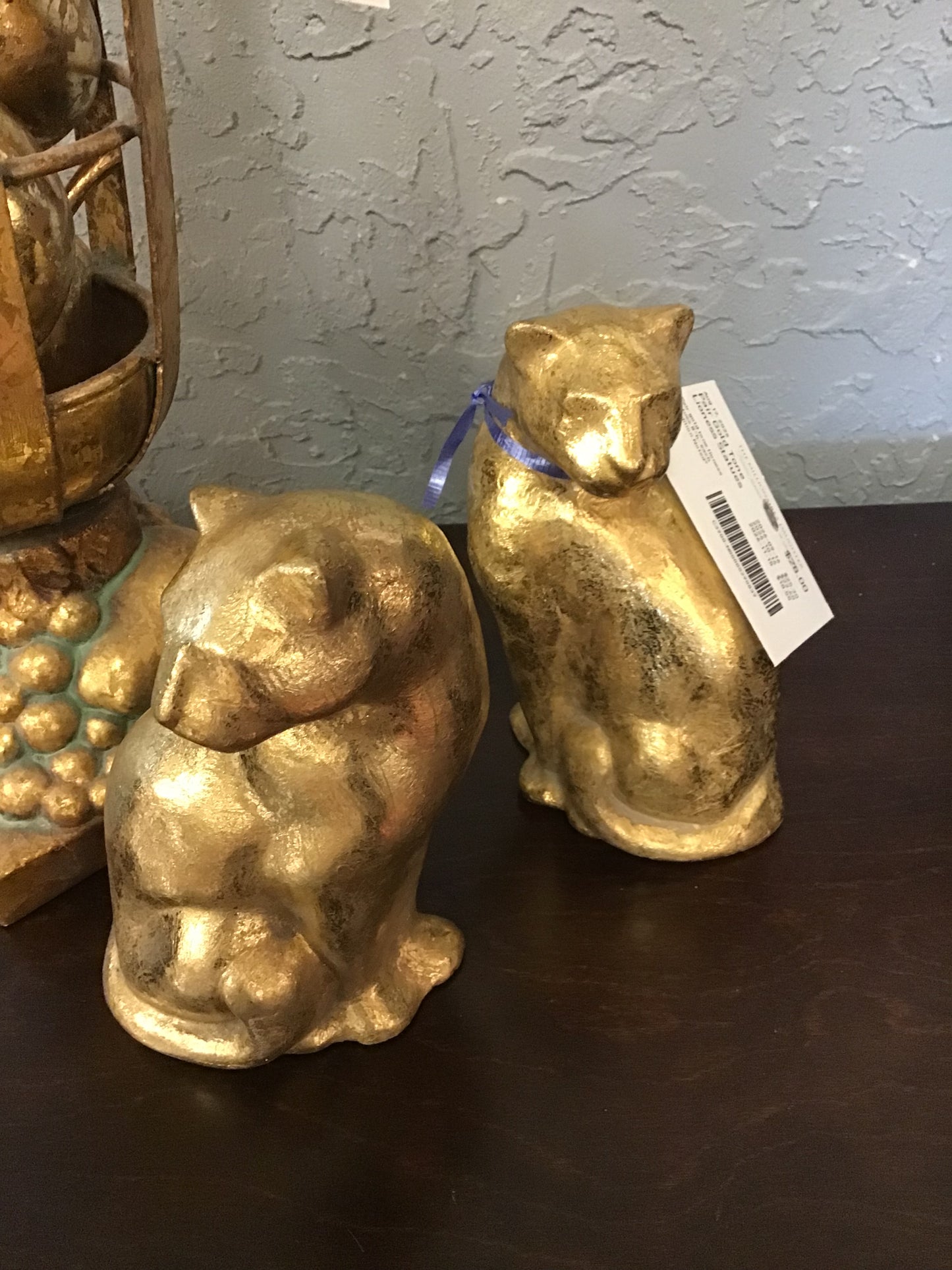 Pair Gold Tone Lioness Statues