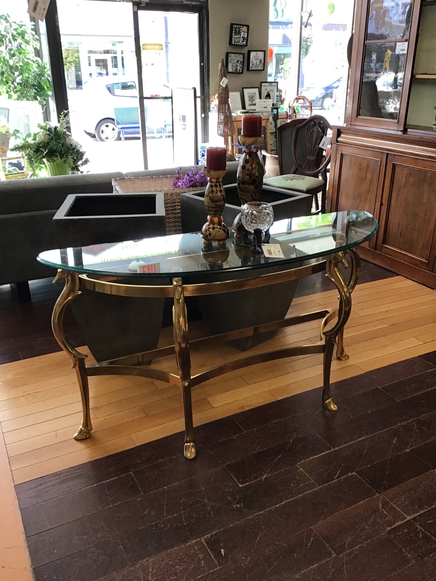 Labarge Brass & Glass Demilune Console Table