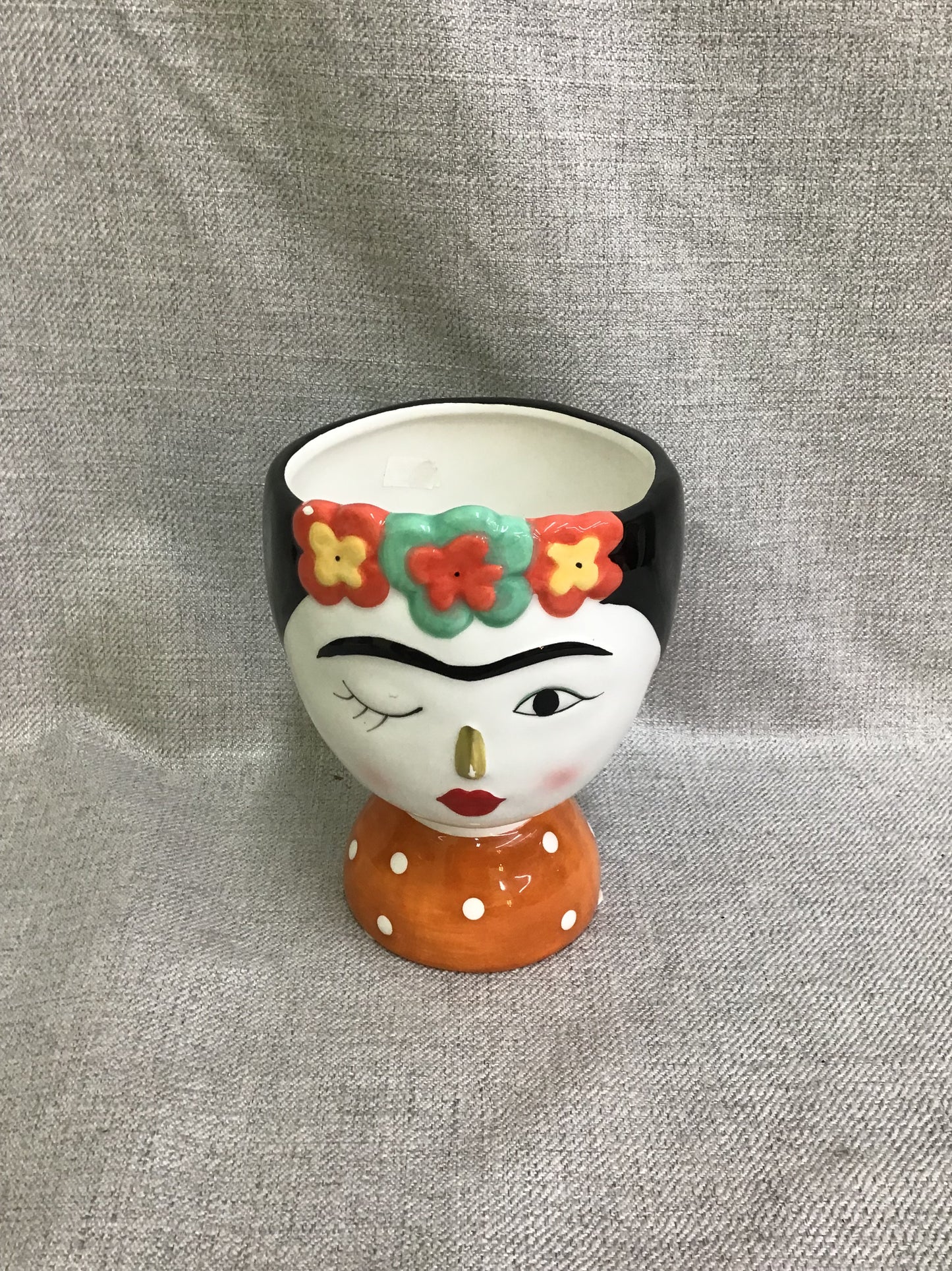 Lady w Flowers Frida Style Planter