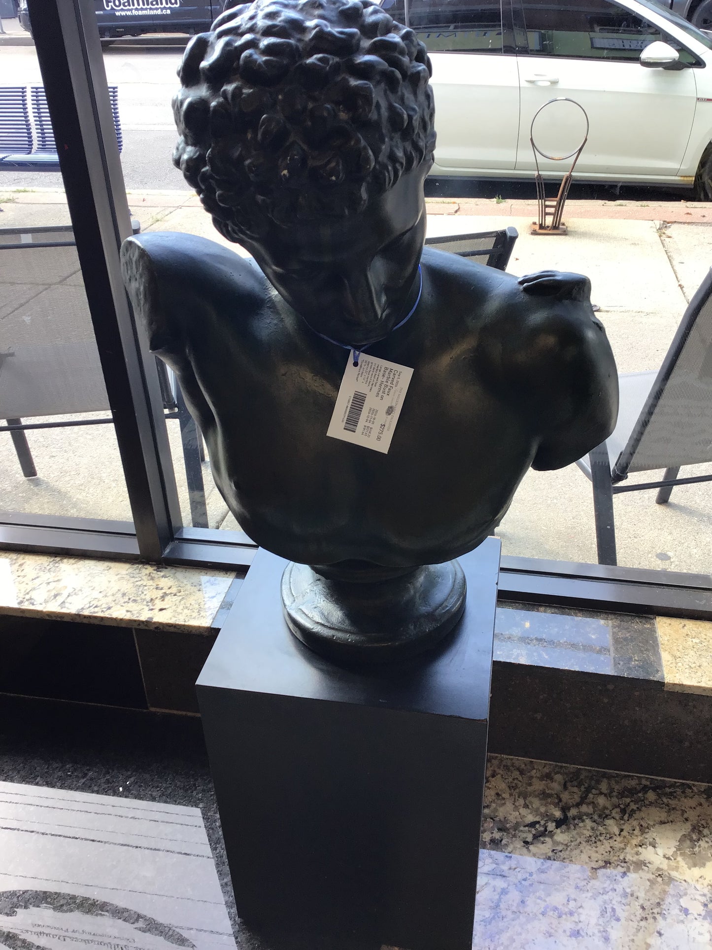 Carved Faux Marble Bust on Base- Hermes