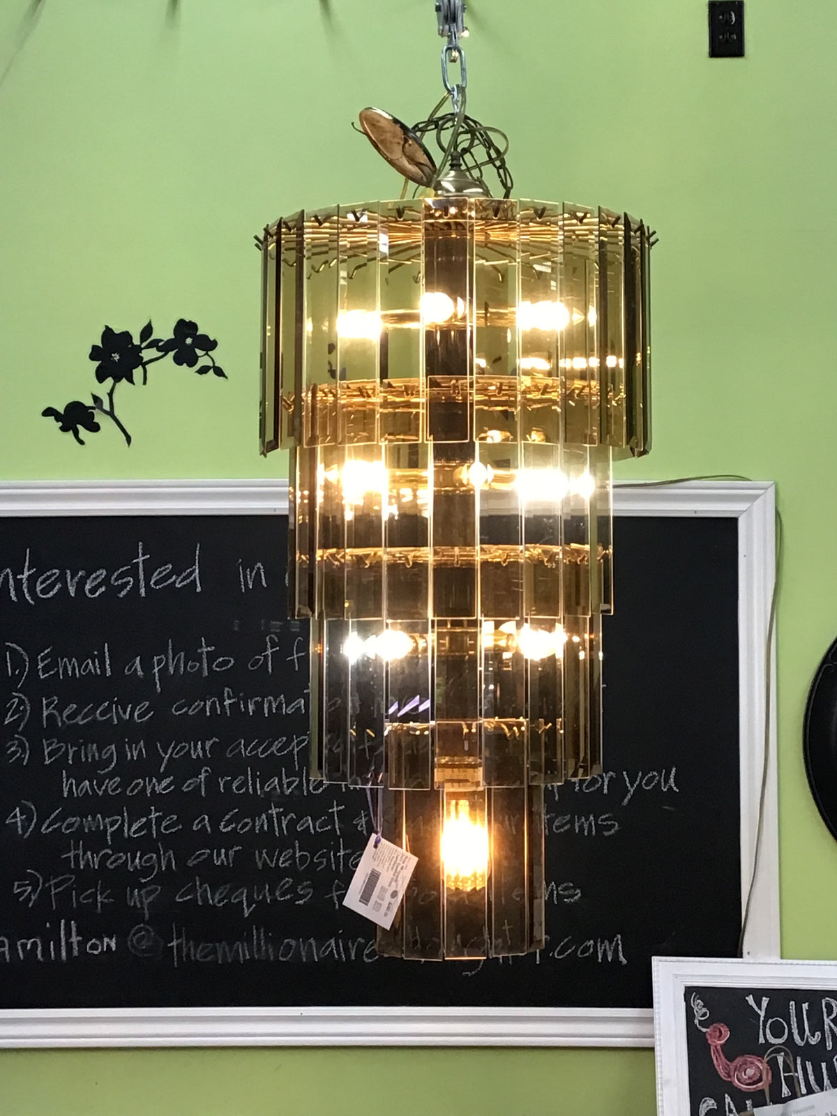 Rose 'Rhapsody' Gold Beveled Glass Chandelier