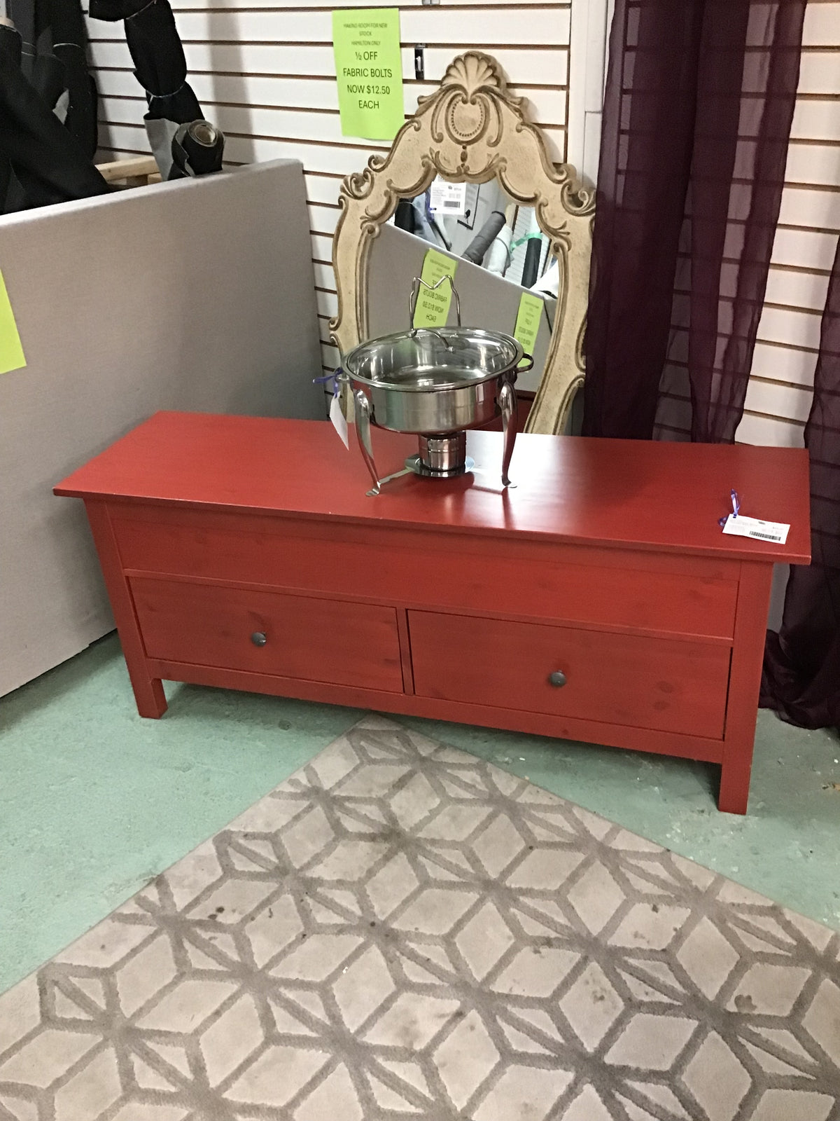 Red Painted Wood Storage Bench