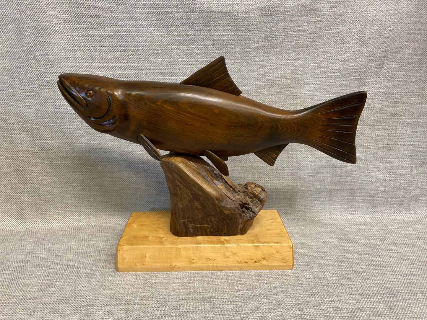 Carved Wood Fish on Wood Stand