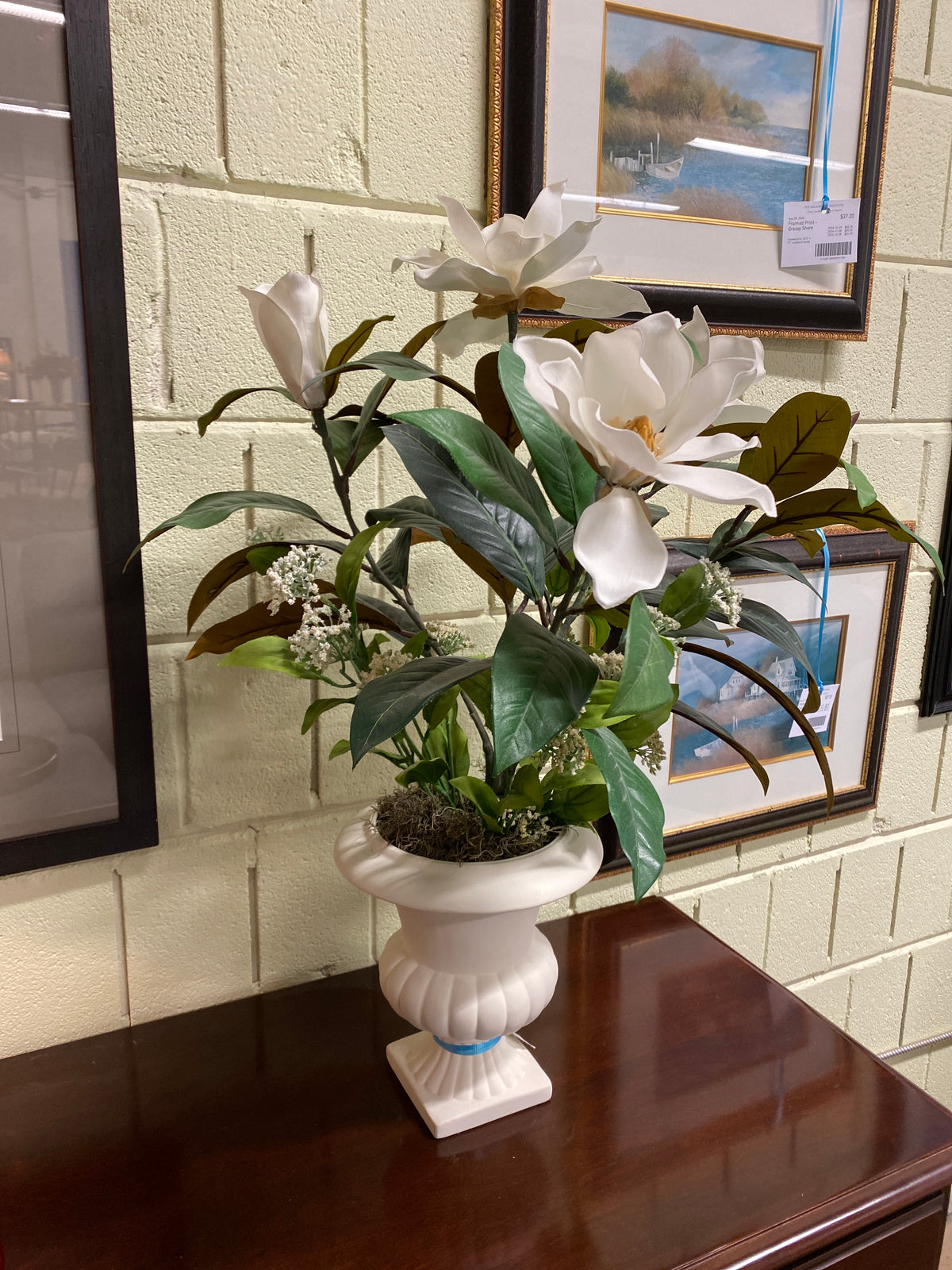 Faux Flower Arrangement - White Magnolia
