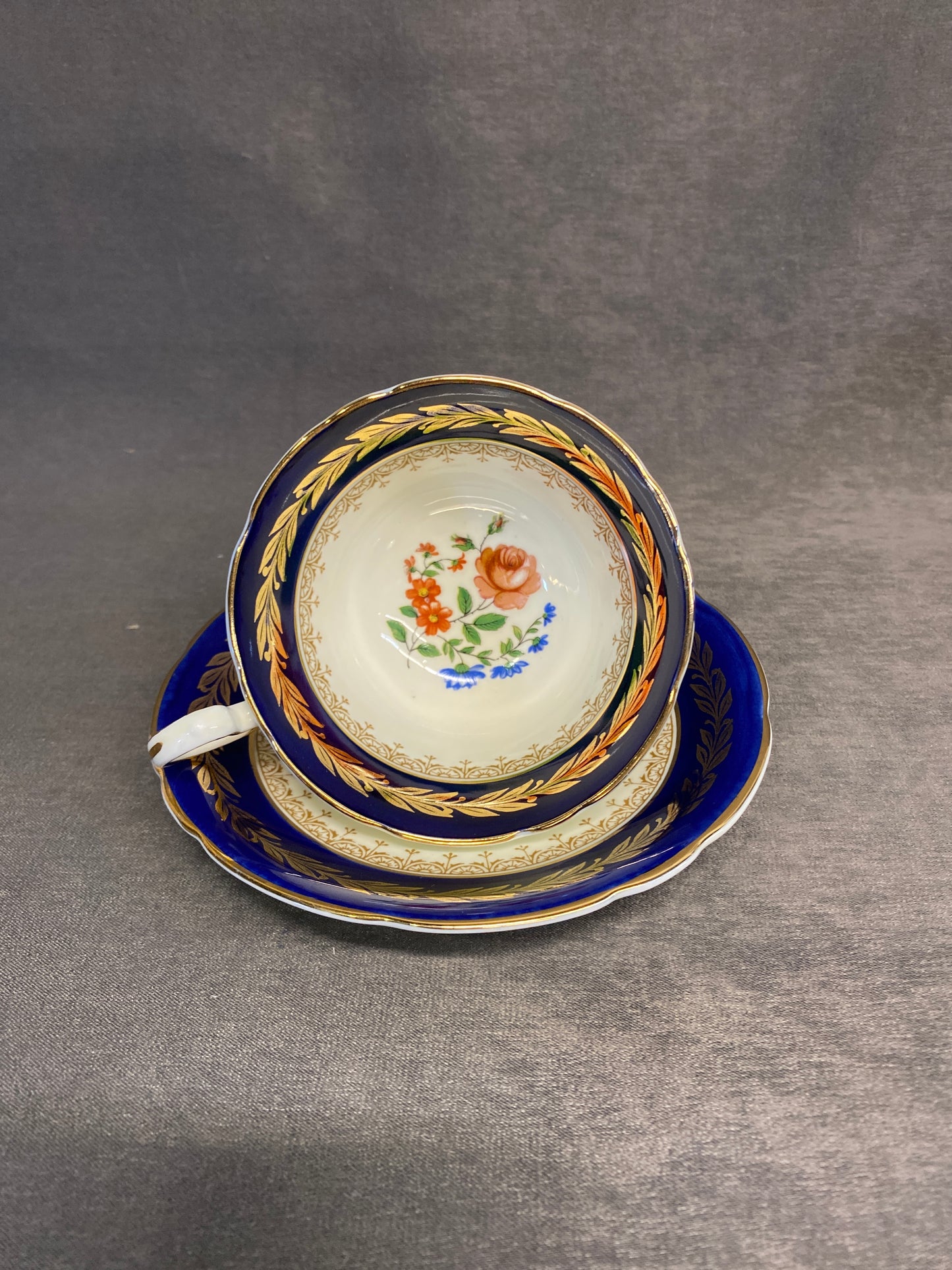 Aynsley Teacup & Saucer - Blue & Gold