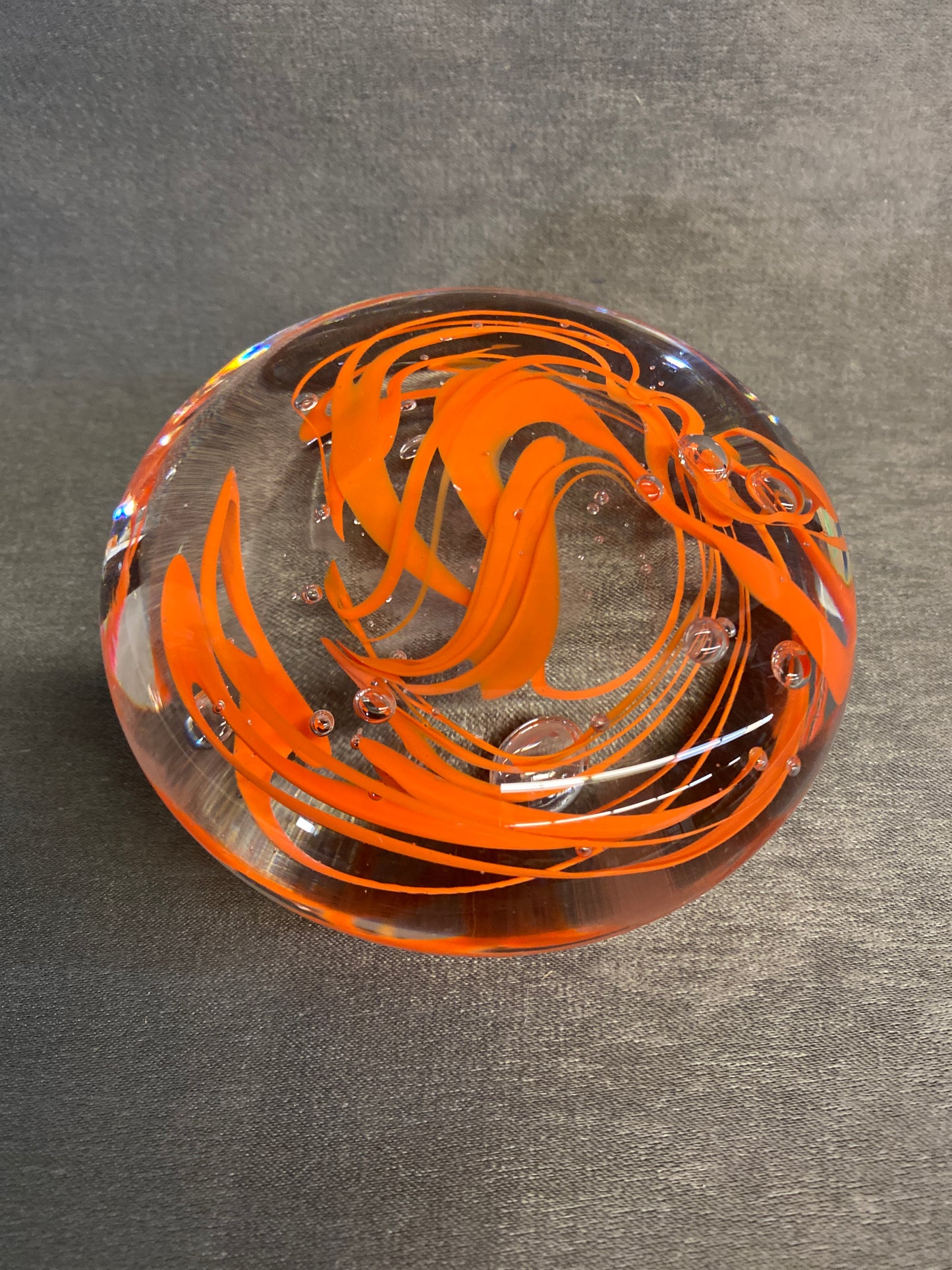 Rd Glass Paperweight - Orange Swirls