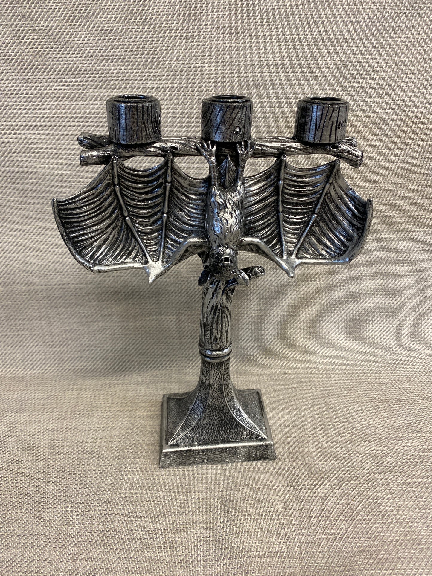 Halloween Candelabra - Silver Tone Bat
