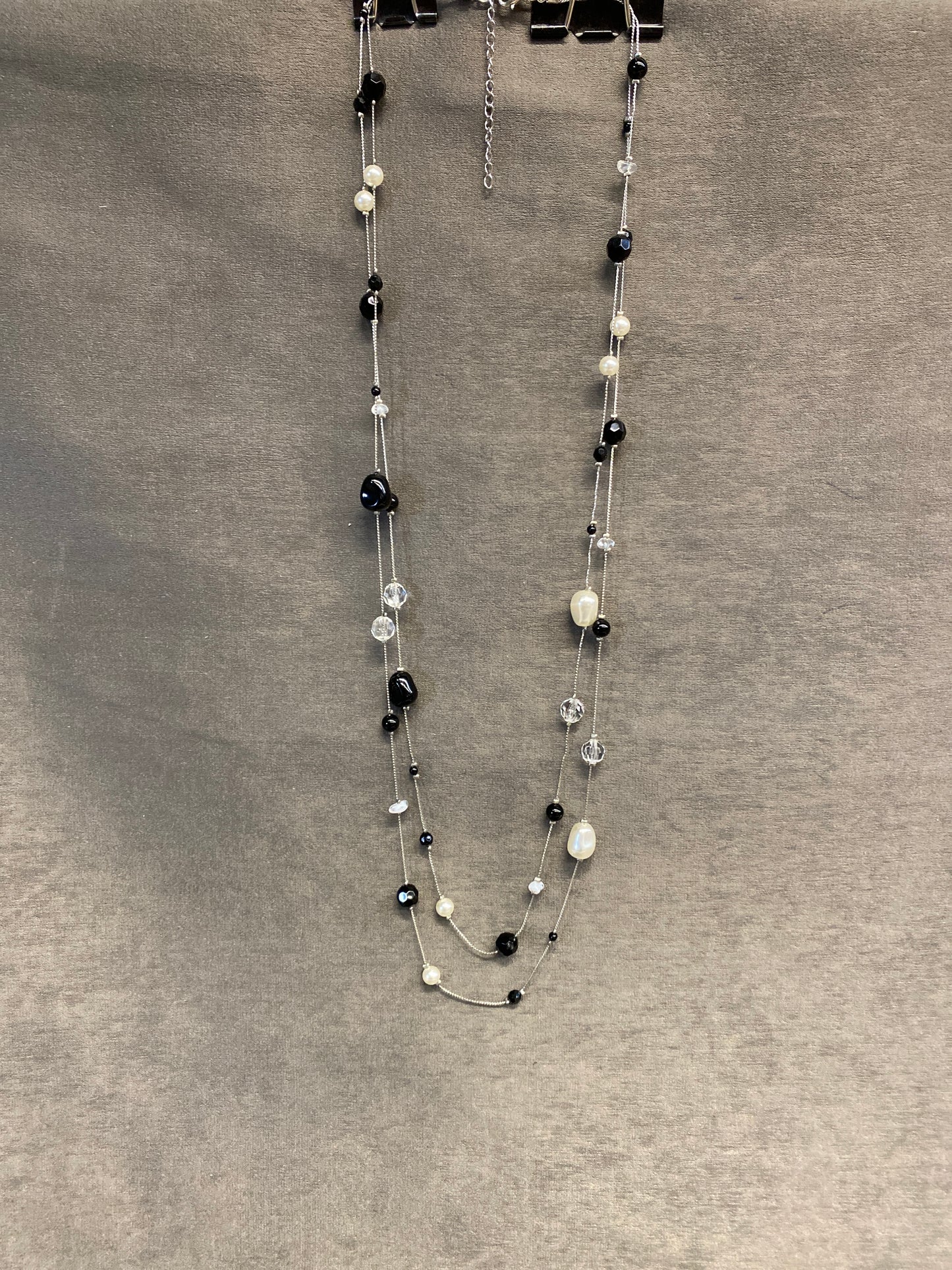2 Strand Necklace - Black White & Clear