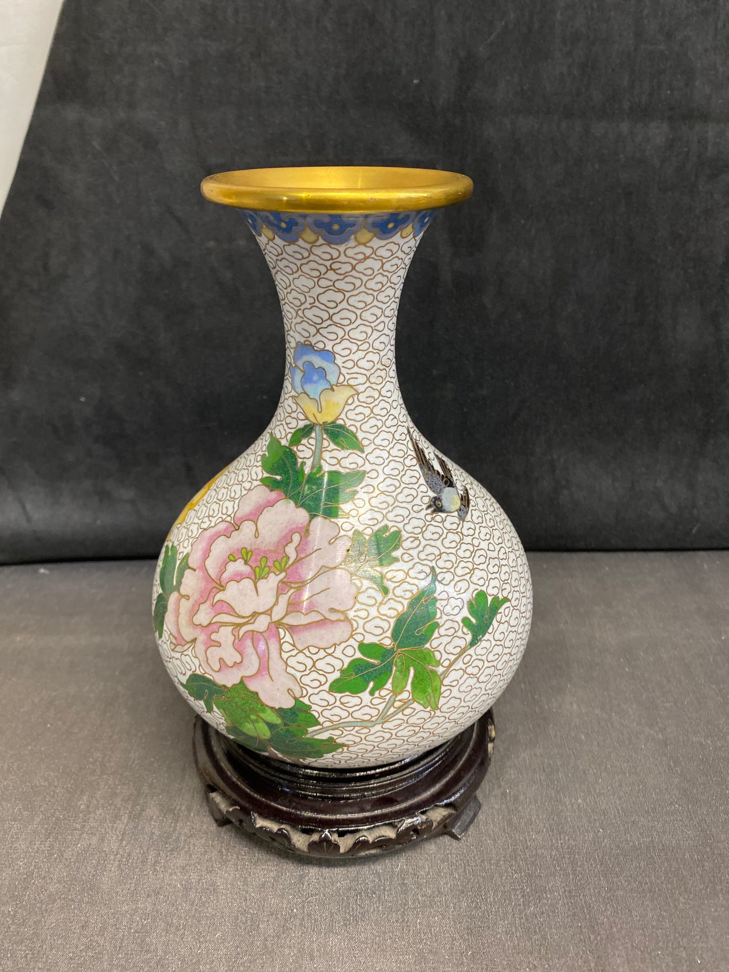 2PC Chinese Cloisonne Vase - Peony