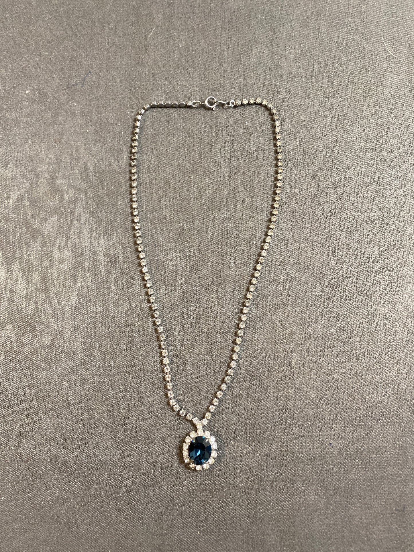 Rhinestone Necklace - Blue Gem Pendant