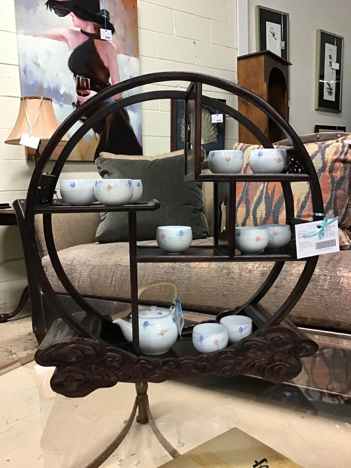 Vintage Chinese Round Wood Shelf