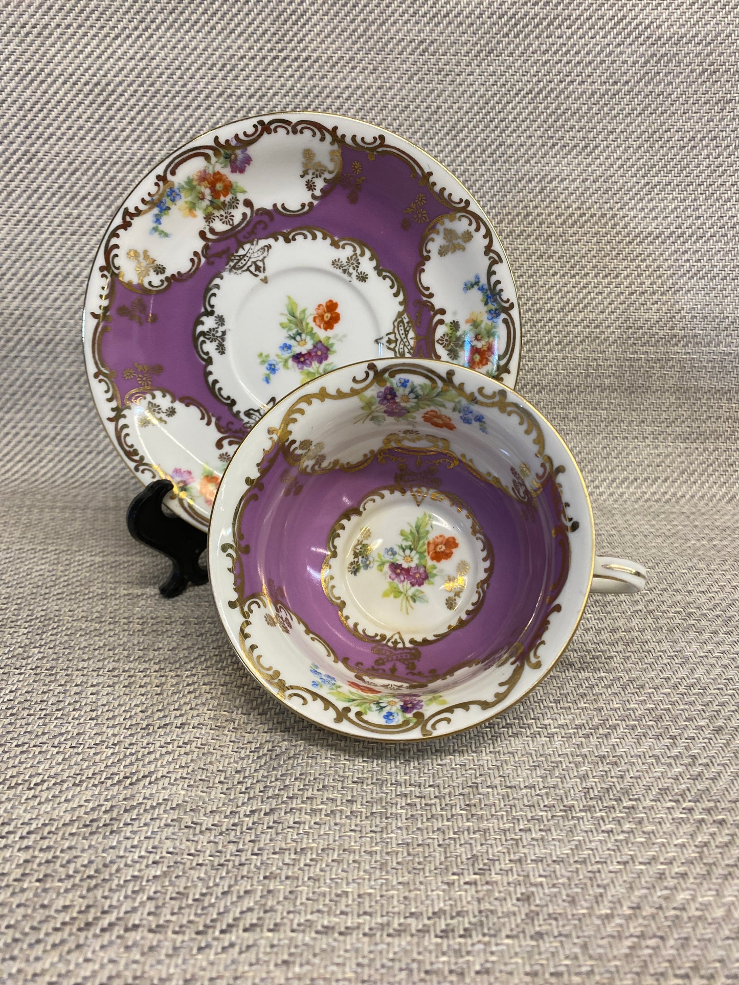 Teacup & Saucer - Mauve & Gold