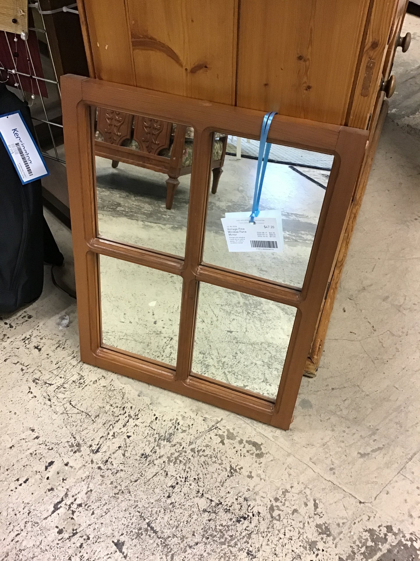 Vintage Pine Window Pane Mirror