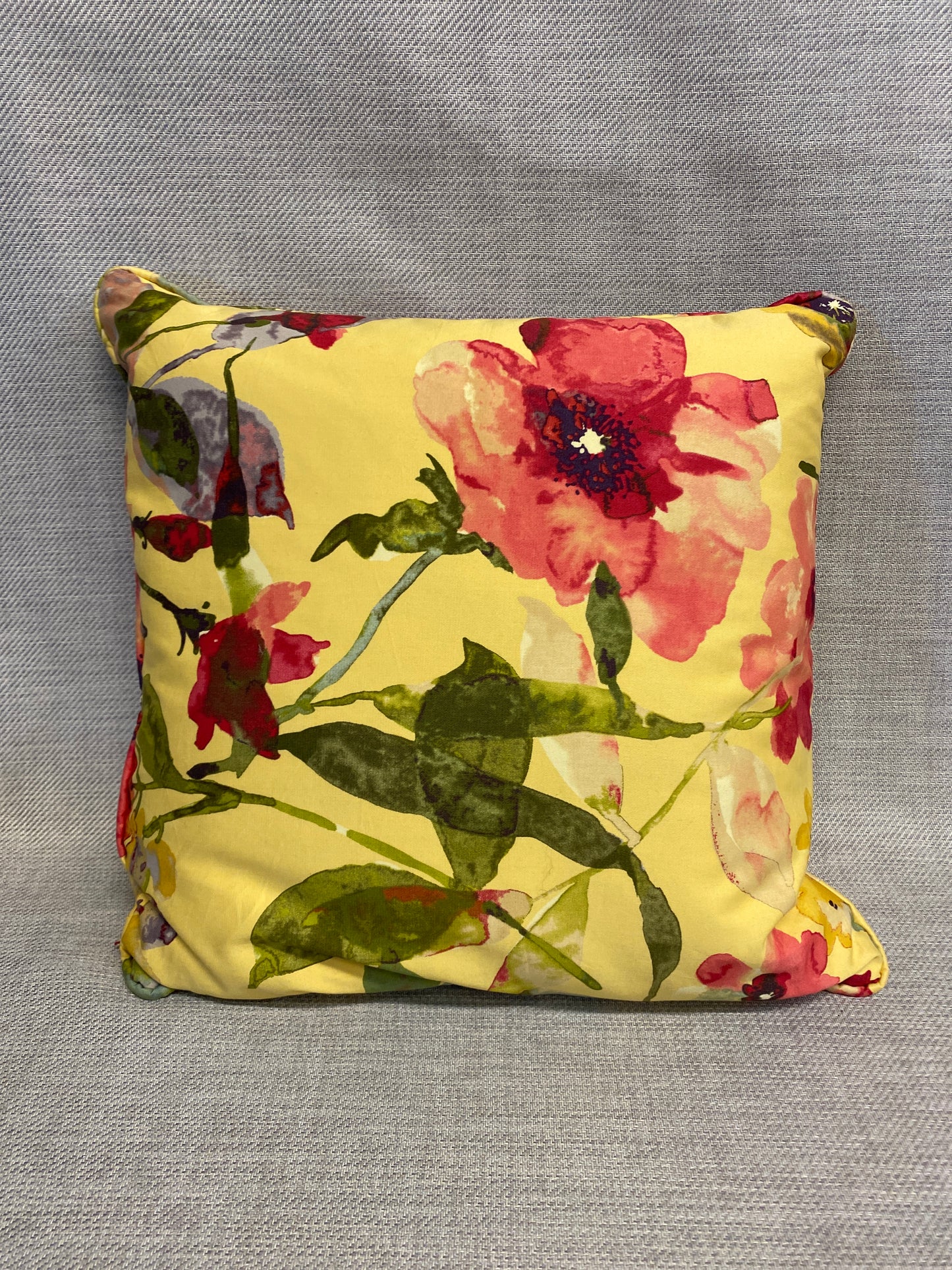 Cushion - Yellow With Red Flowers