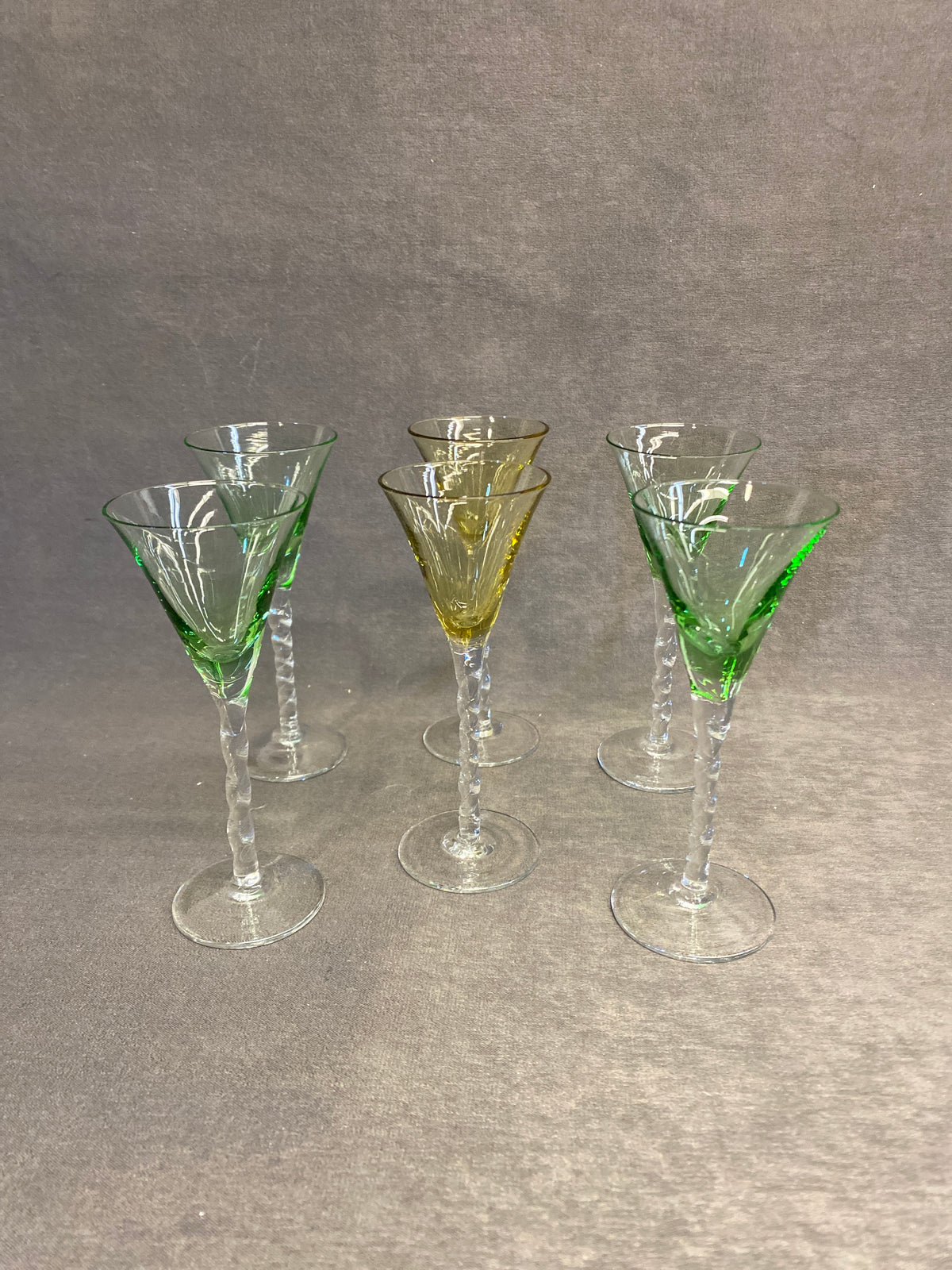Set 6 Liqueur Glasses - Green & Yellow