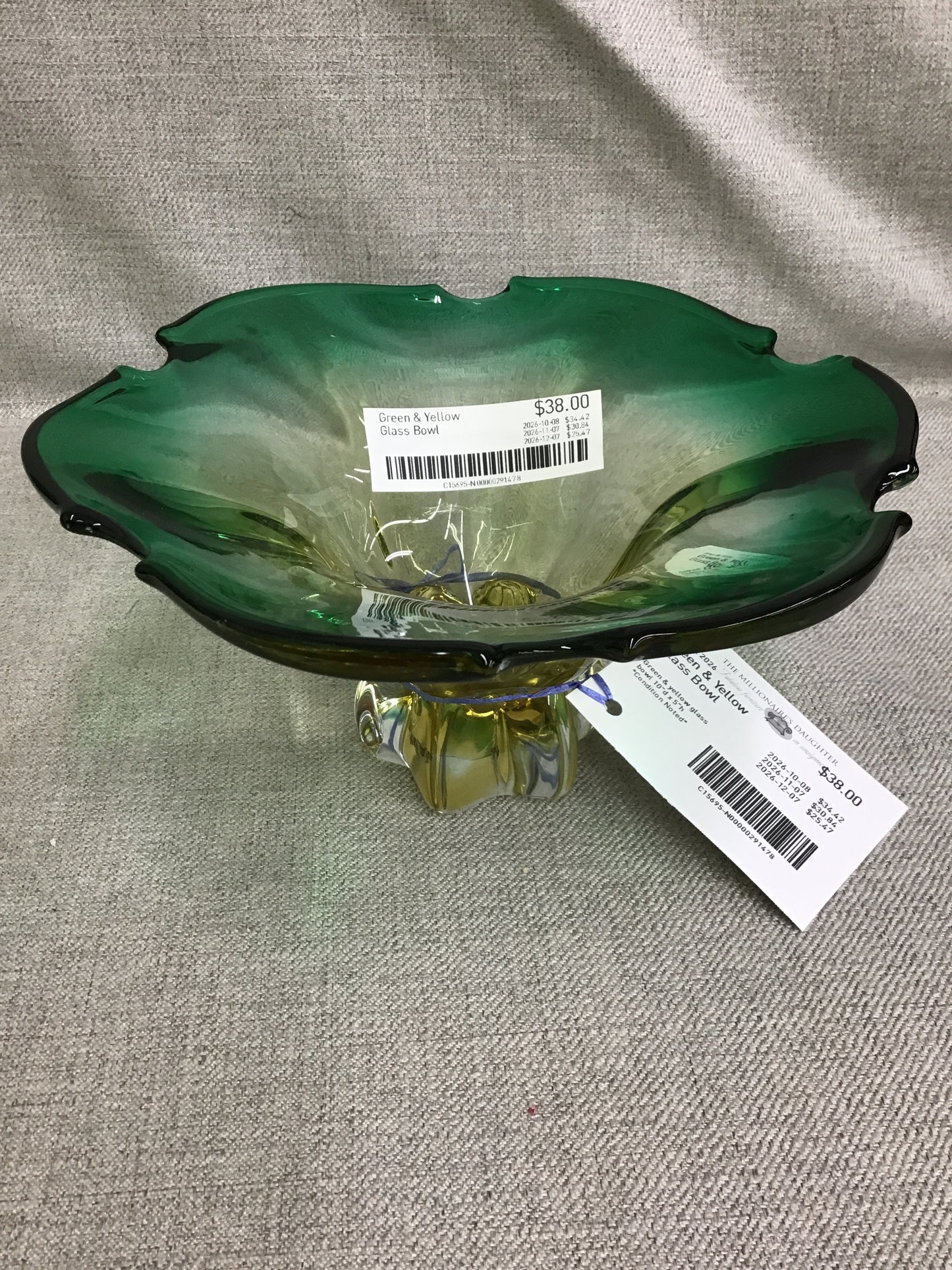 Green & Yellow Glass Bowl