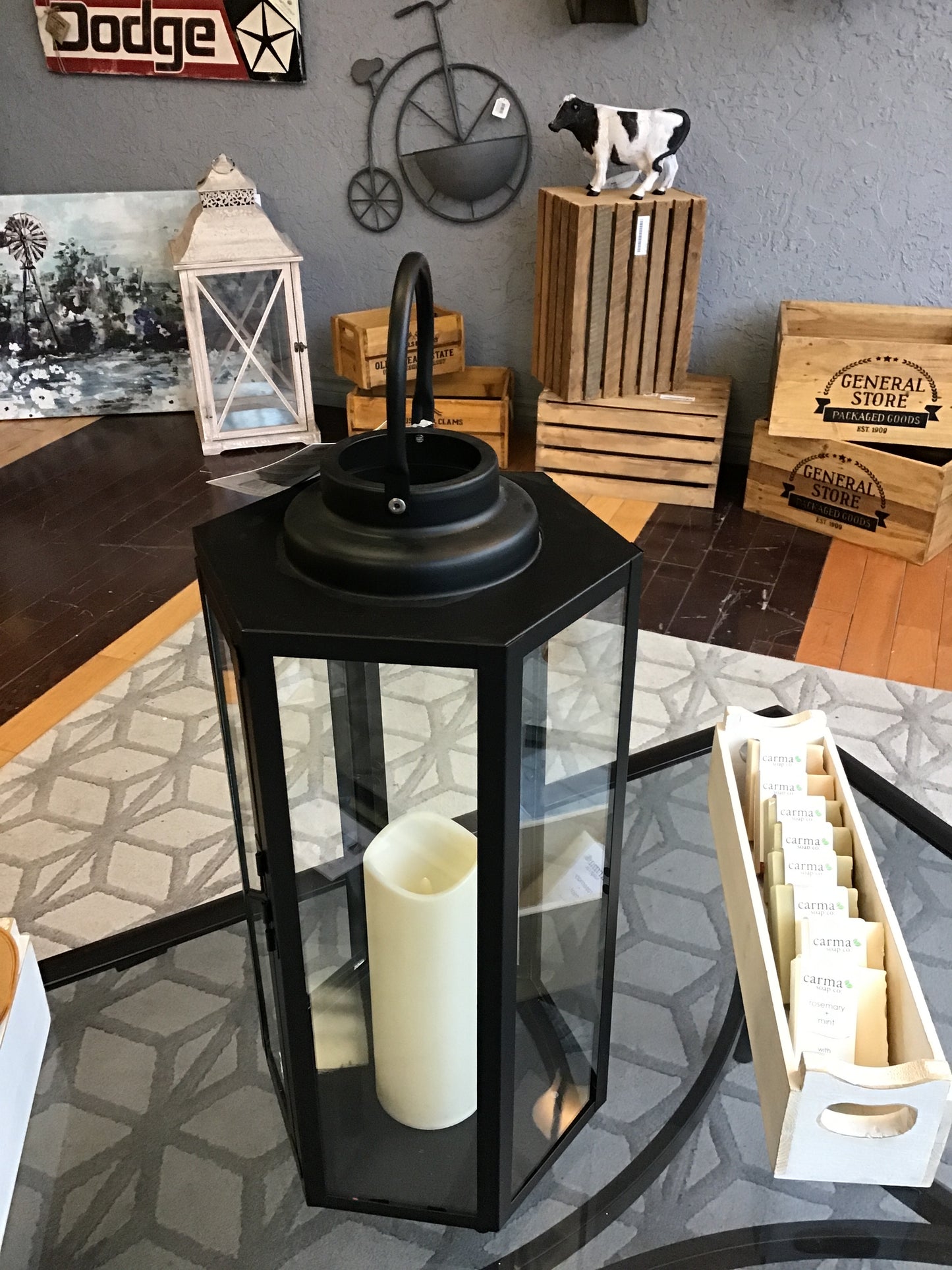 New! Black Metal & Glass Lantern