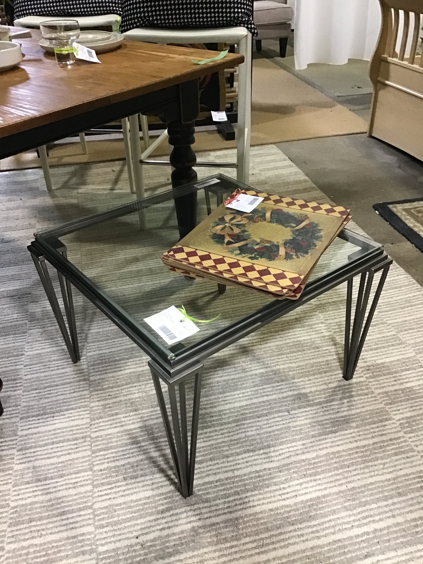 Custom Sq Glass/Iron Coffee Table