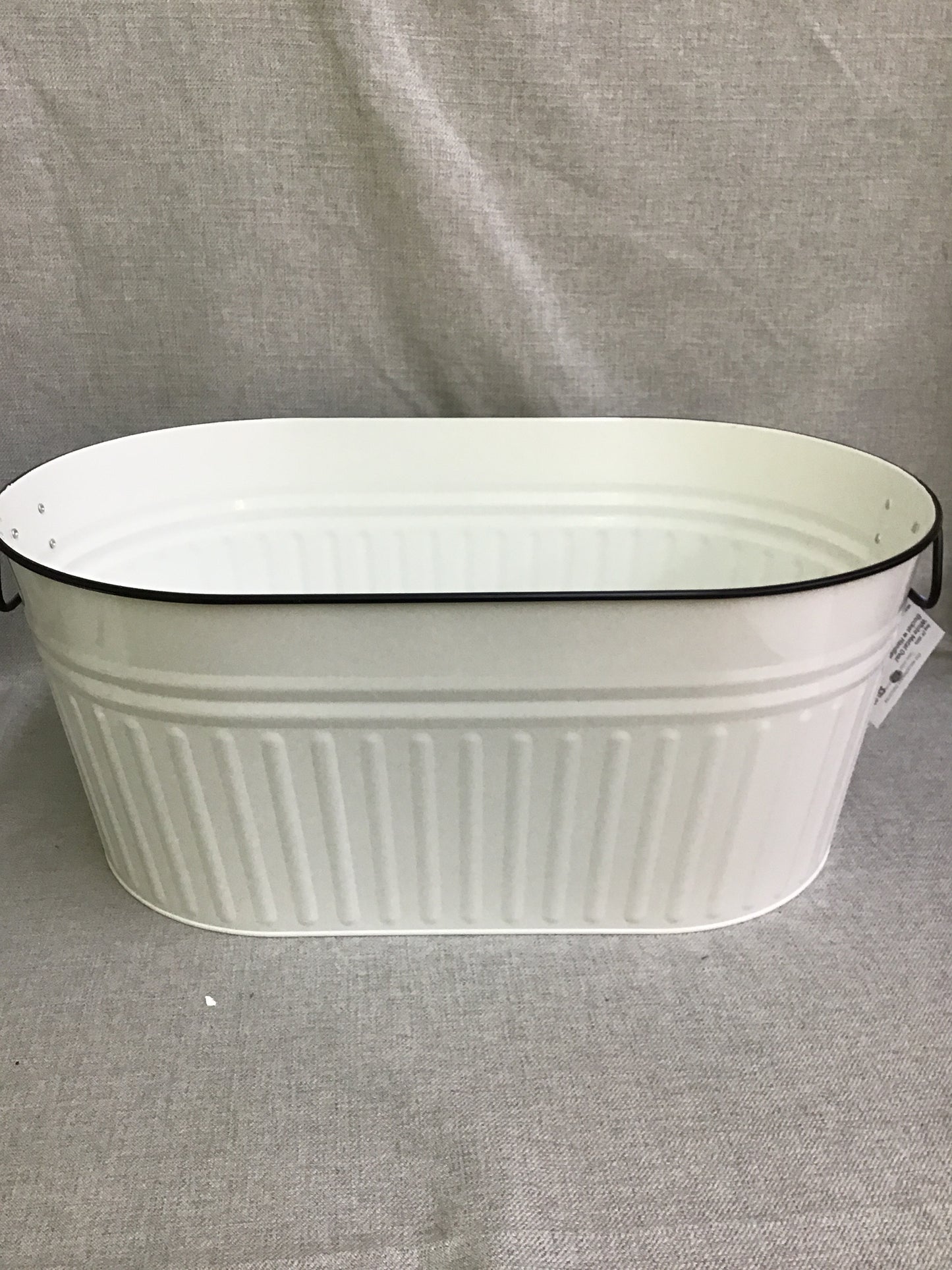 White Metal Oval Bucket w Handles