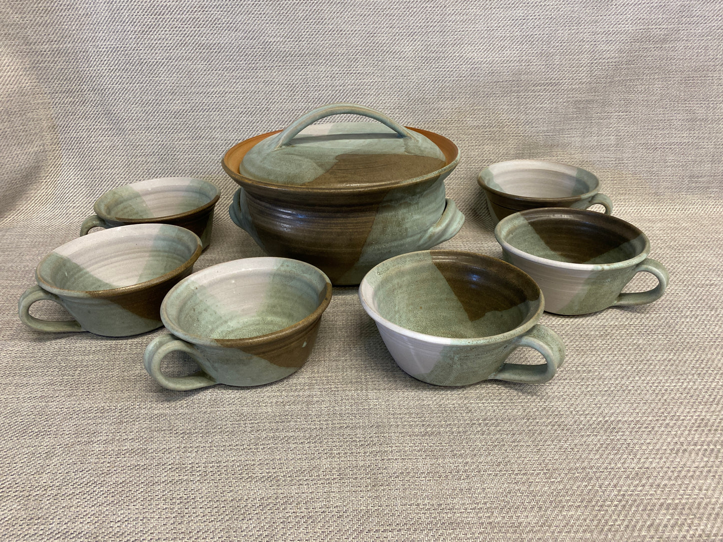 7PC Studio Pottery Tureen & Bowls