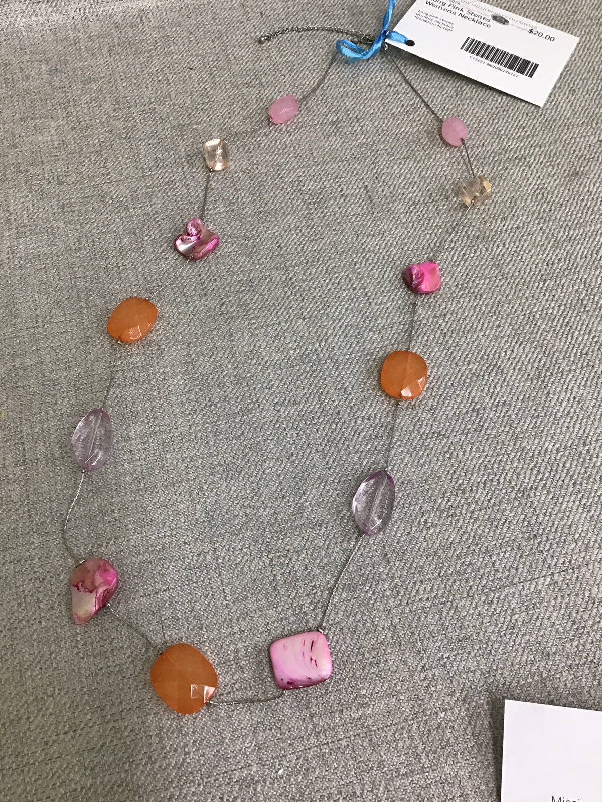 Long Pink Stones Womens Necklace