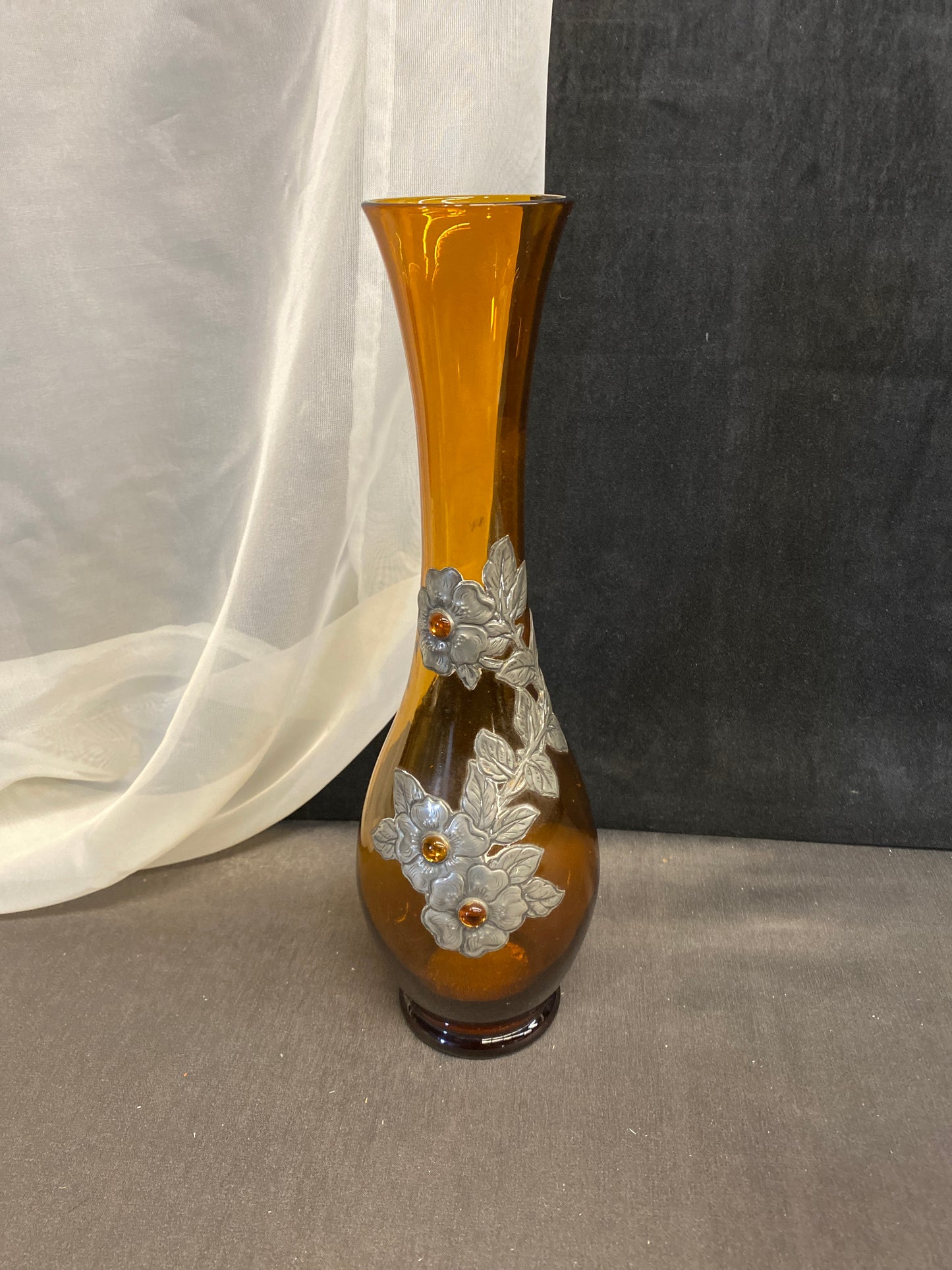 Glass Vase With Pewter Accent