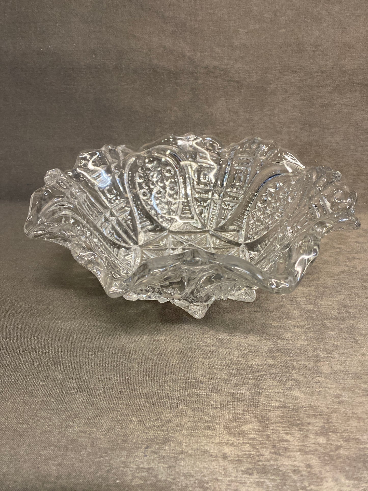 Vintage Pressed Glass Bowl - Crimped